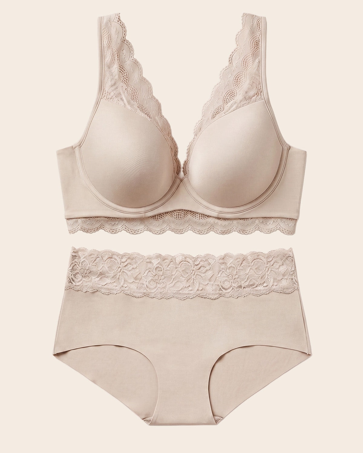 Lace Profile Bra & Ultra Light Lace Panty in Nude - imagen 1