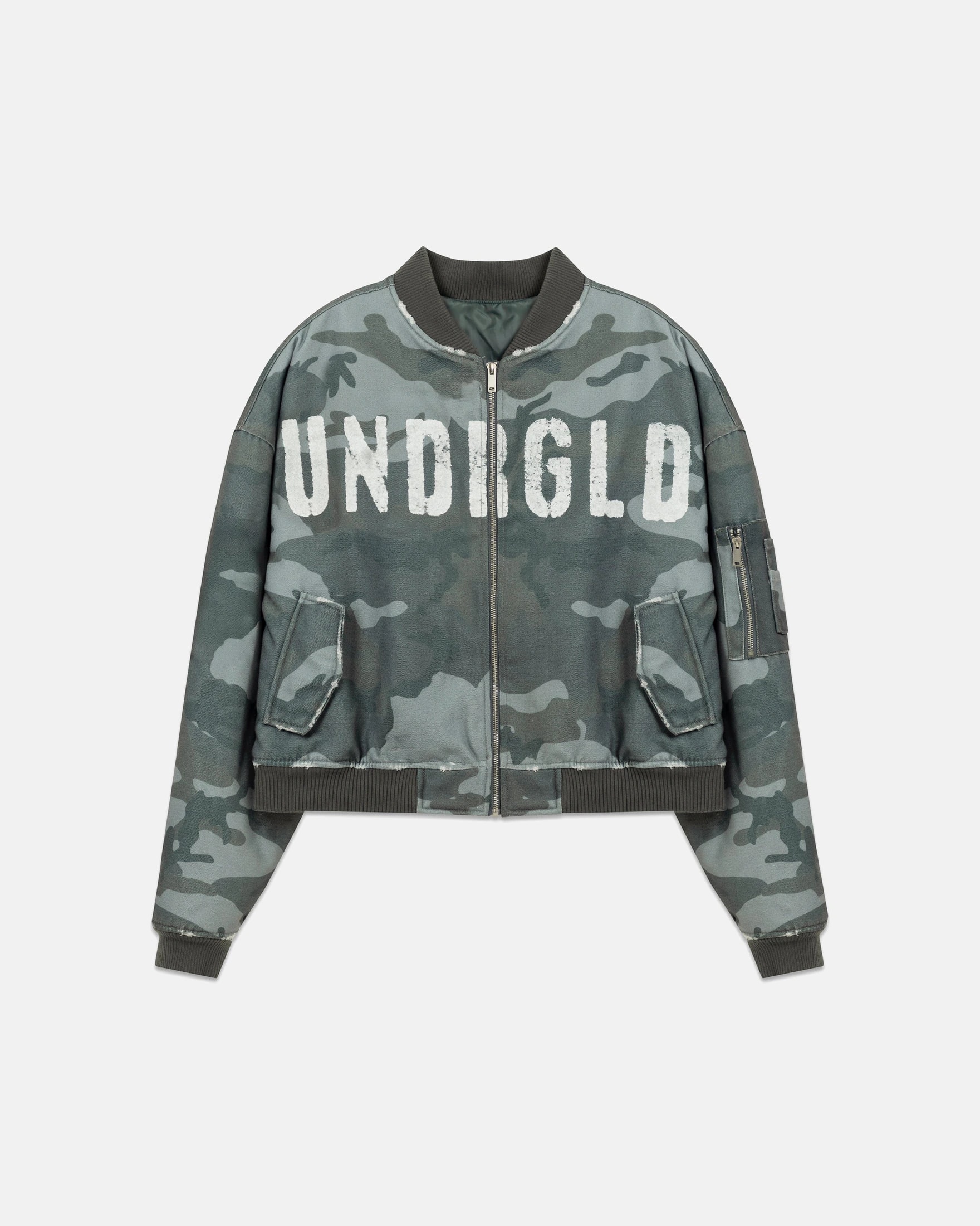 Holy Worn Logo Bomber Jacket Gray Camo - imagen 1