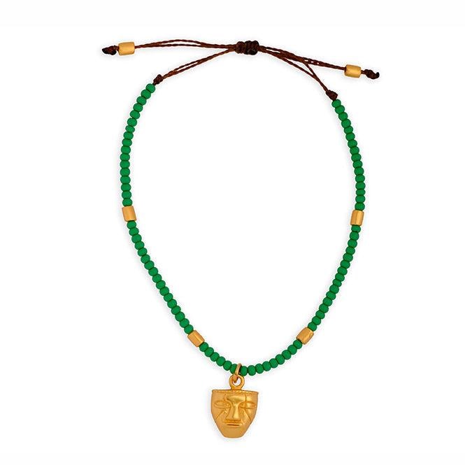 Pulsera Cristal Checo Mini Verde y Dije Mini Cara Humanoide Quimbaya - imagen 1
