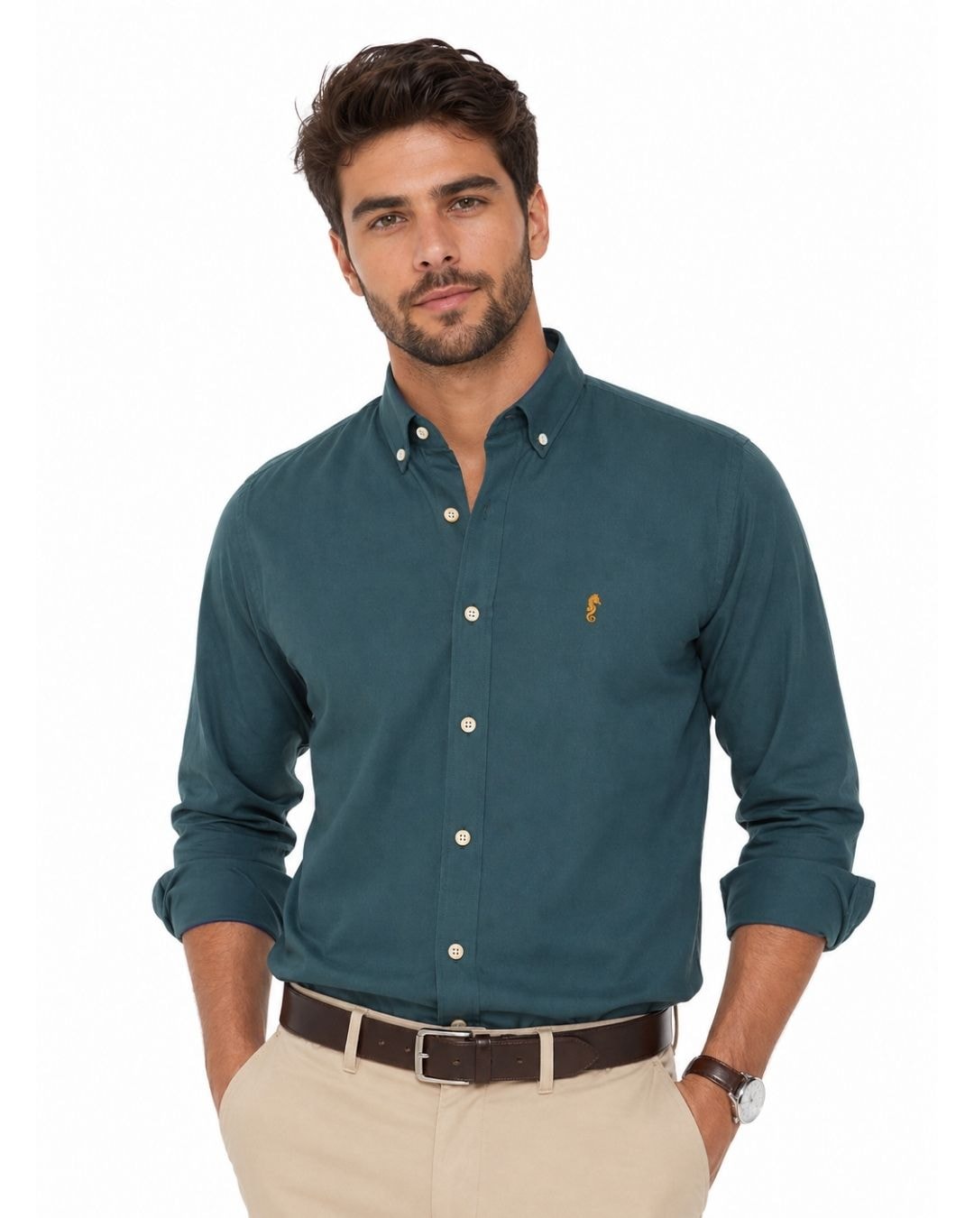 Camisa Manga Larga Oxford Premium Verde Oscuro - imagen 1