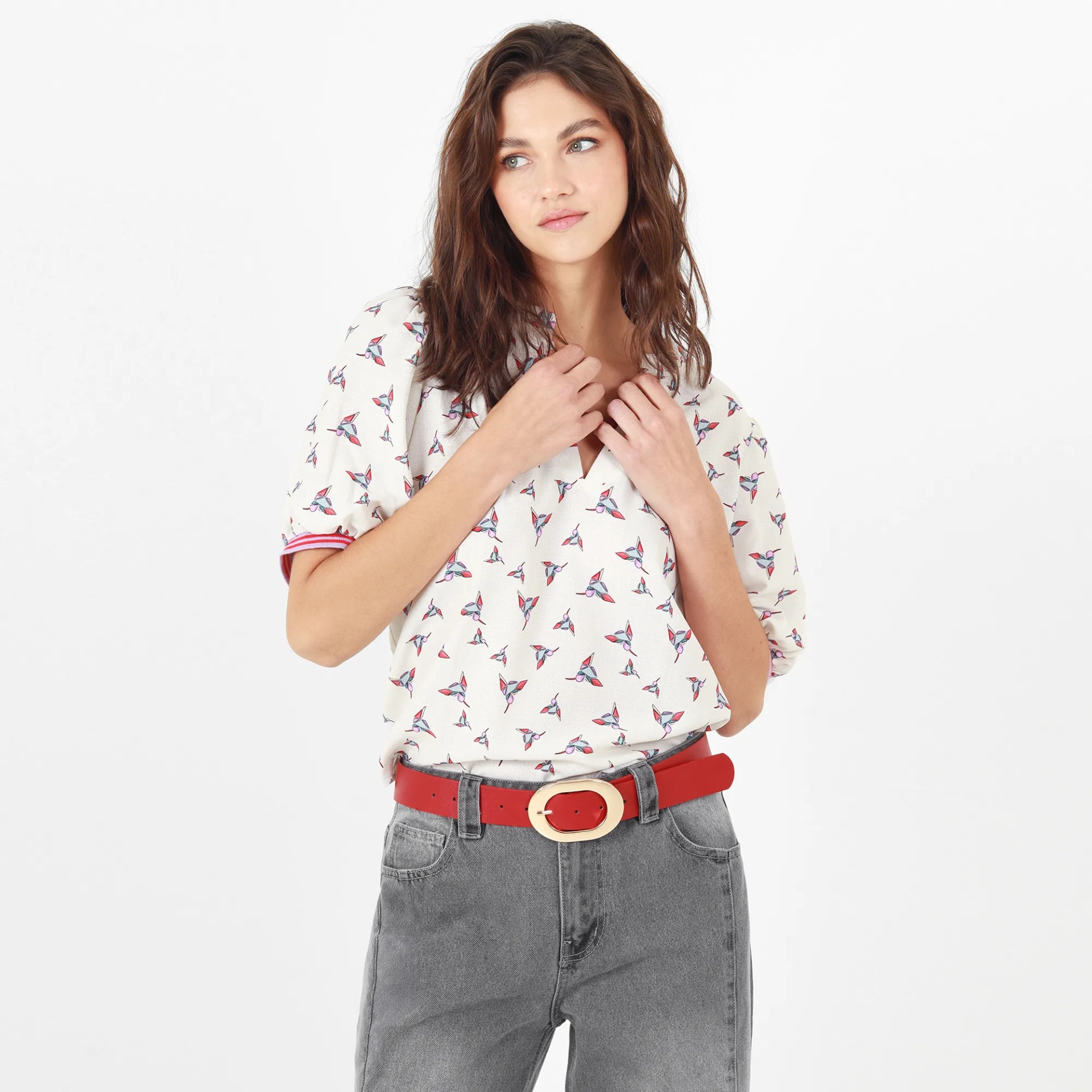 Blusa Cuello V Manga Corta - imagen 1