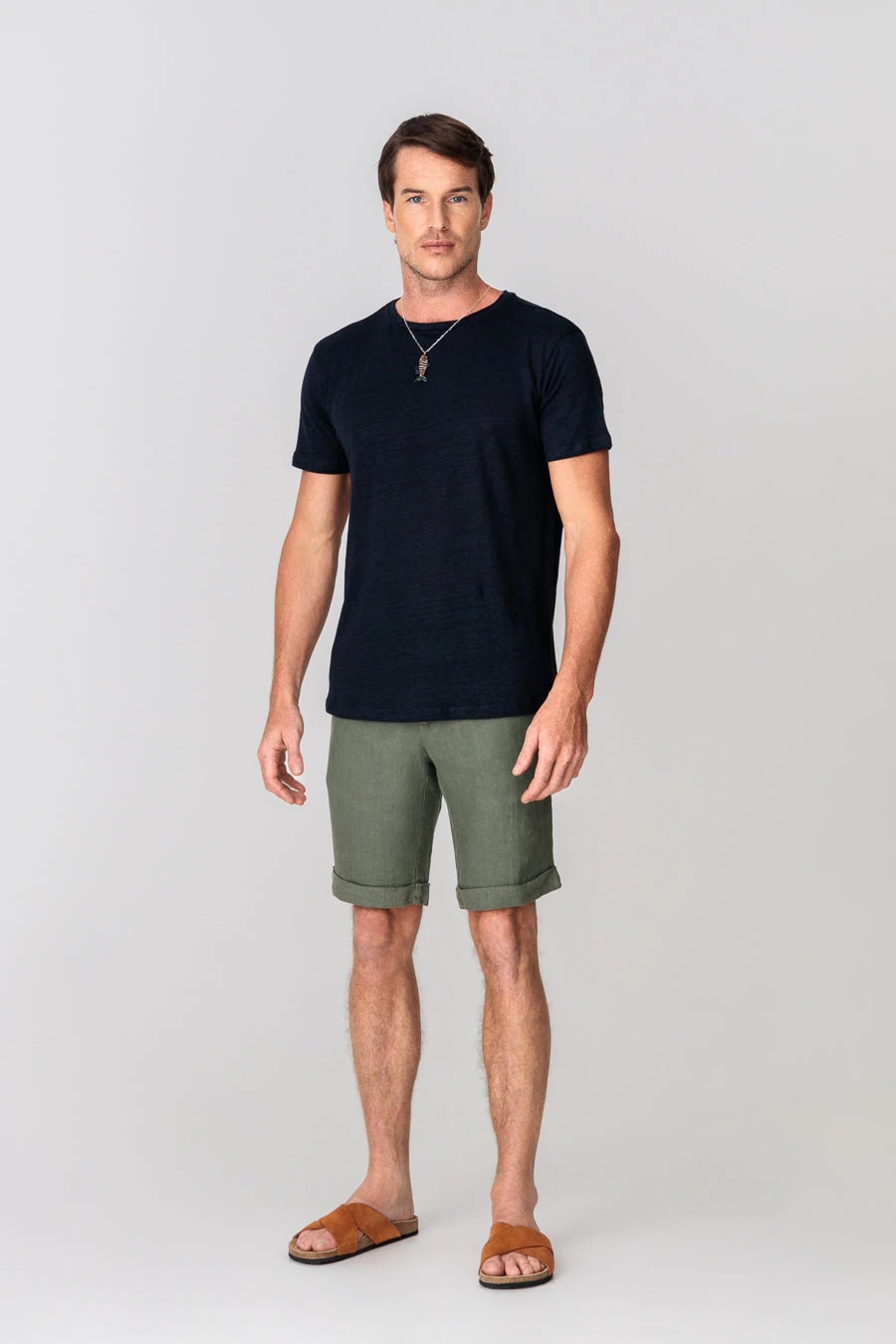 Men's linen t-shirt navy - imagen 1