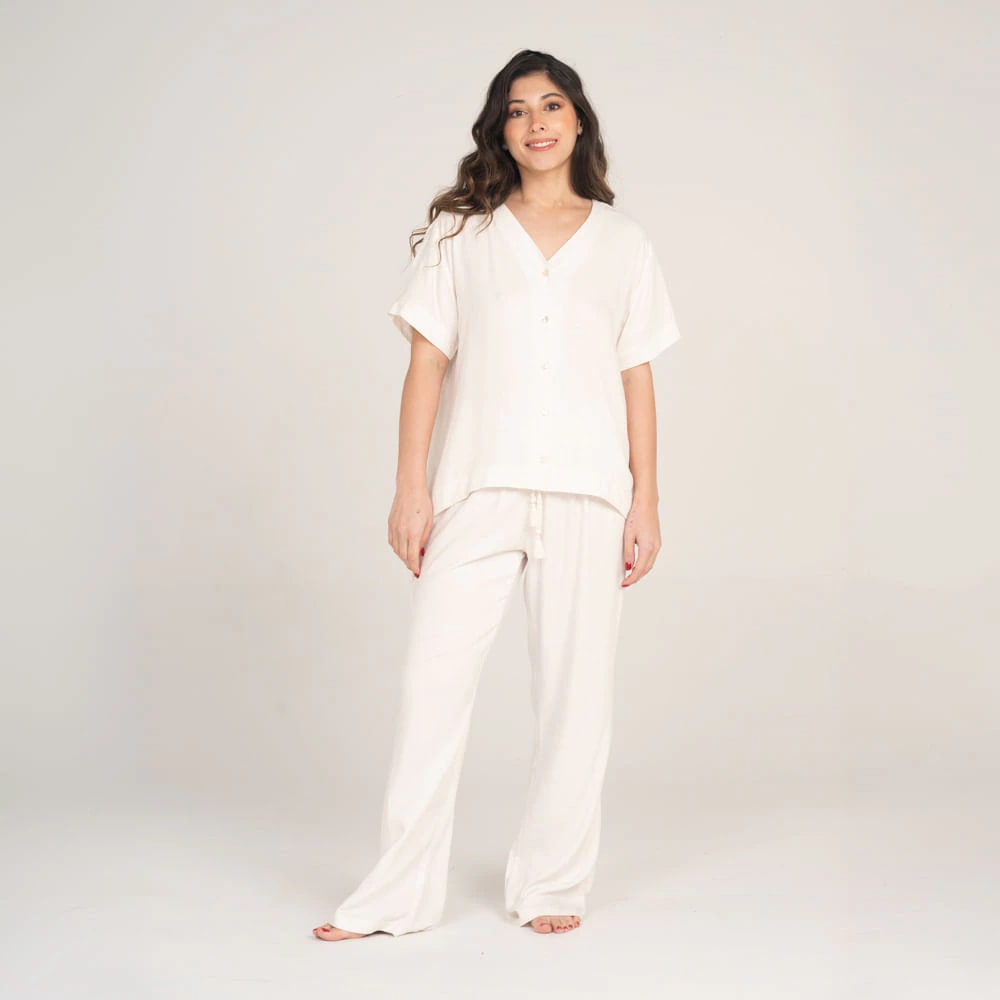 Conjunto de Pijama Pantalón Largo Lino. - imagen 1