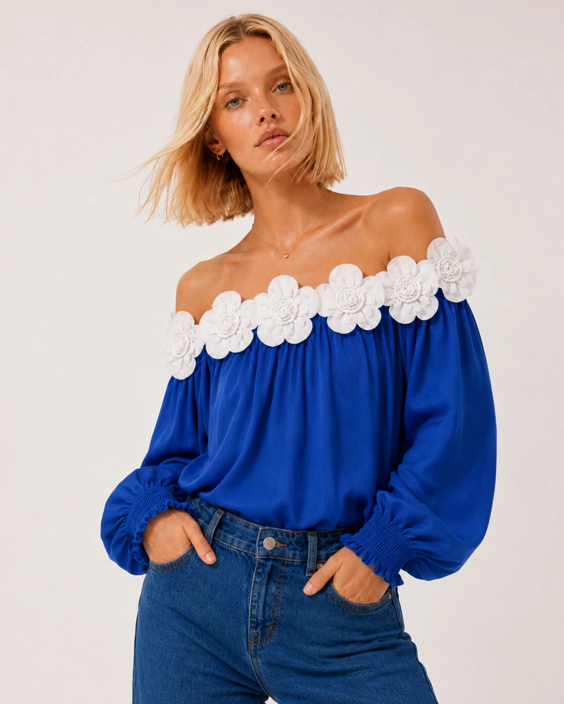 Blusa Magnoleah azul + blanco - imagen 1