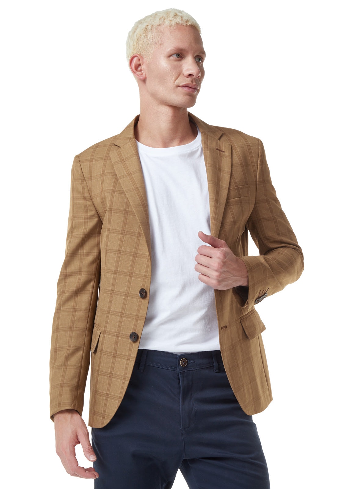 Blazer clásico a cuadros camel. - imagen 1
