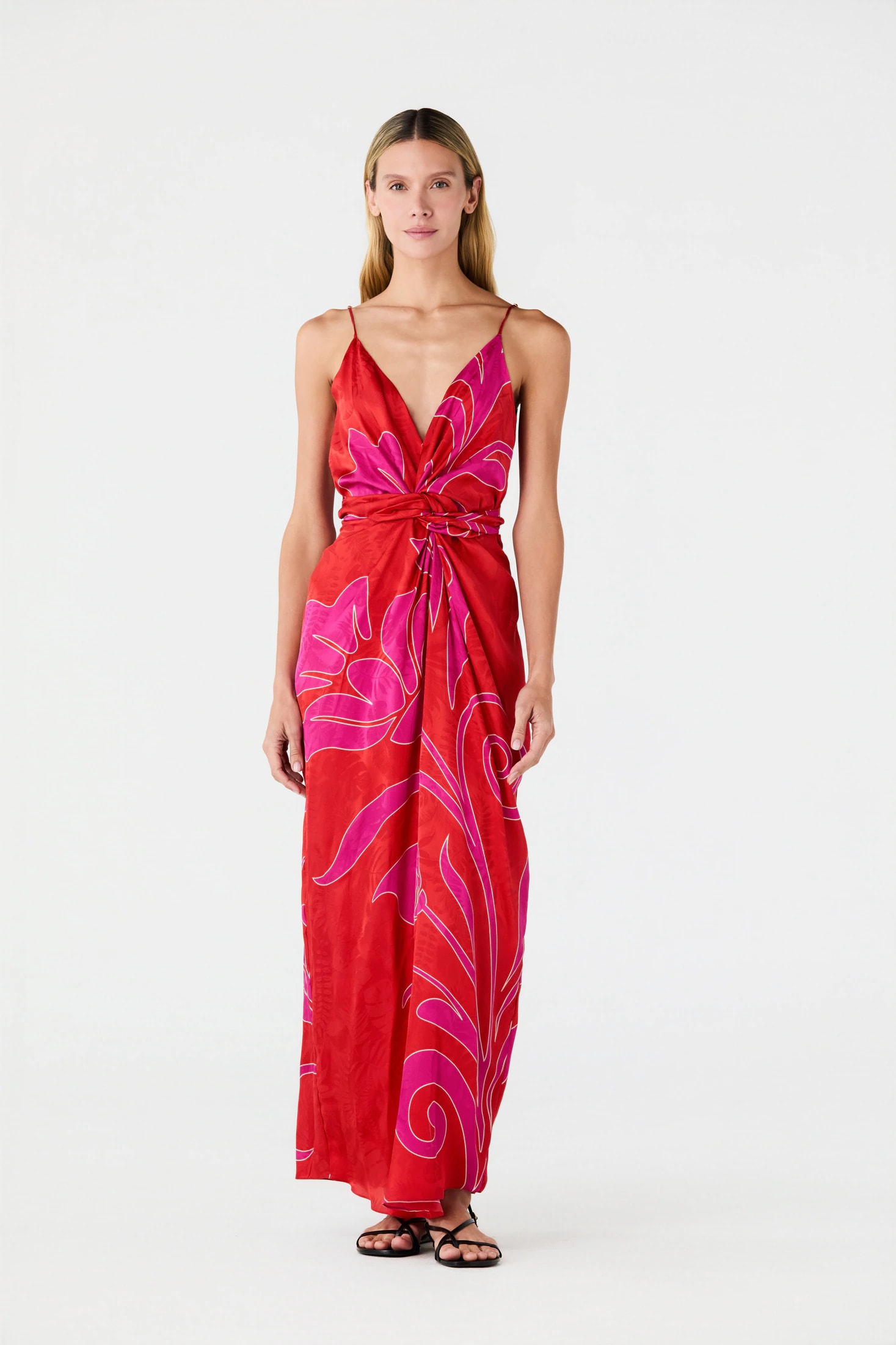 Macarena Silk Jacquard Midi Dress / Red & Fuchsia Maxi Buganvilia - imagen 1