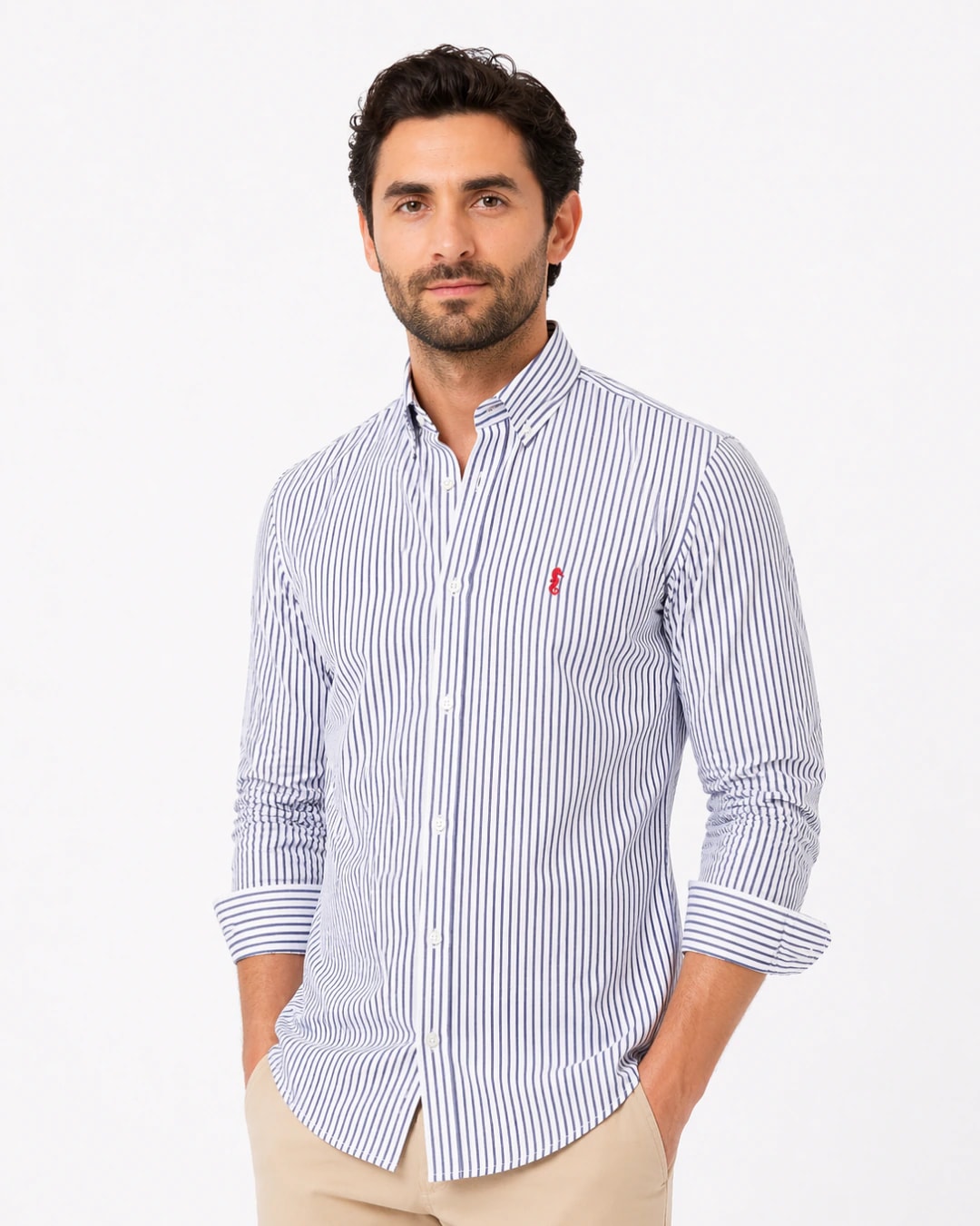 Camisa 100% Algodón Manga Larga Rayas Azul Oscuro - imagen 1
