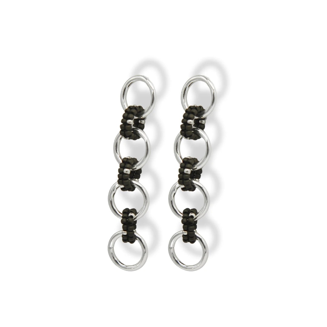 Aretes entrelazados tejidos largos verde oscuro plata - imagen 1