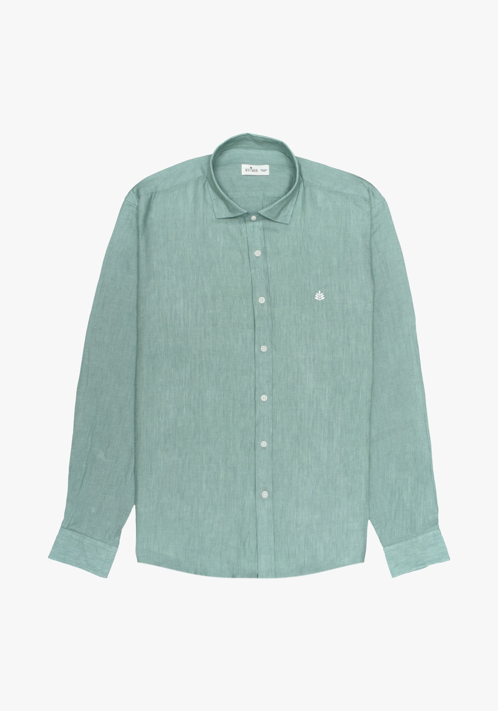 Camisa Lino Cuello Francés Verde Medio L-Bla - imagen 1