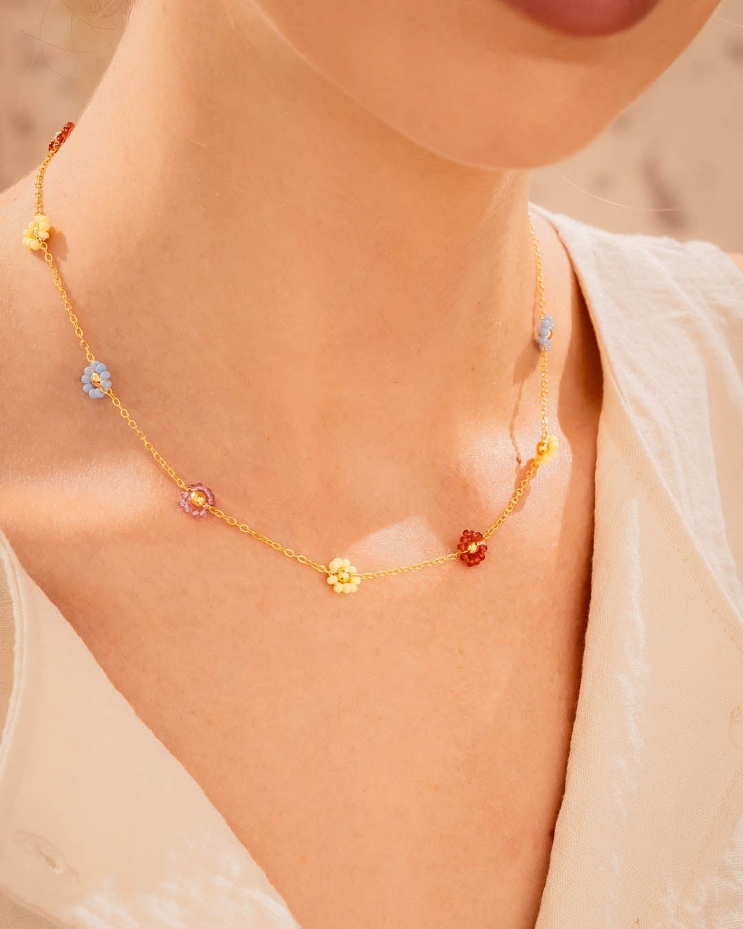 Choker Flores Multicolor + Aretes - imagen 1