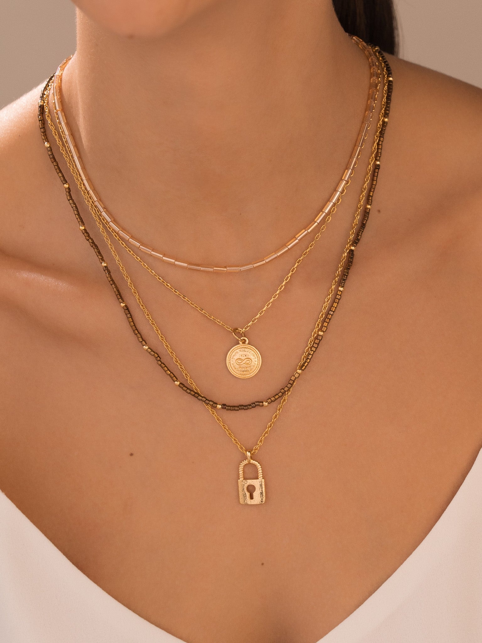 Set Collar X4 Candado Infinito + Aretes - imagen 1