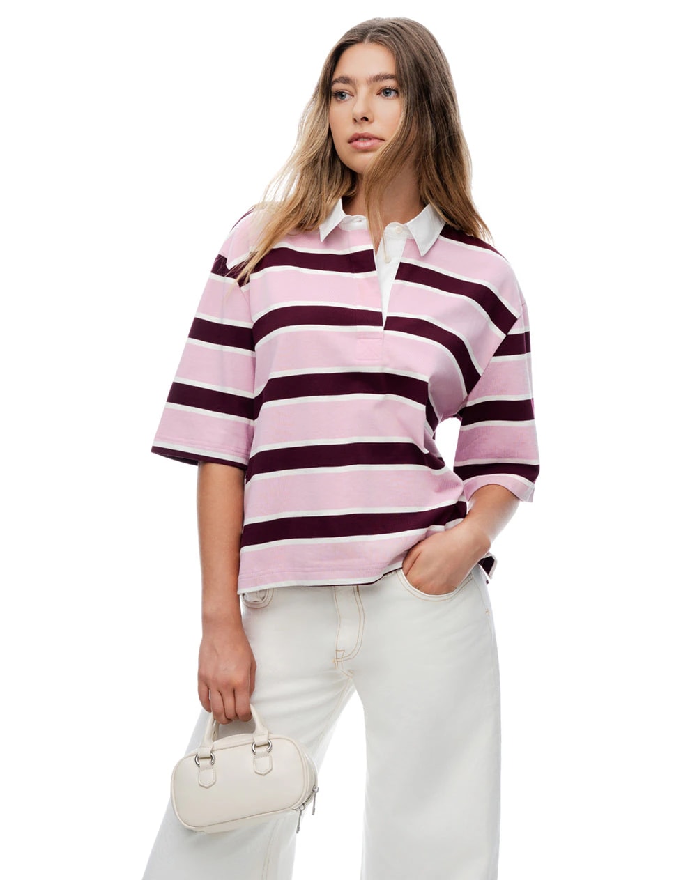 Polo manga corta oversize algodón rayas mujer - imagen 1