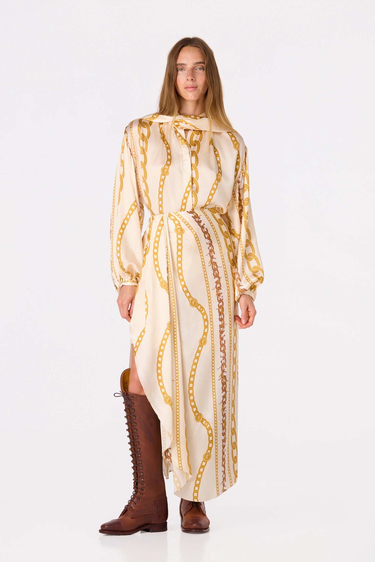 Simonetta Satin Silk Maxi Shirt / Gold Chains - imagen 1