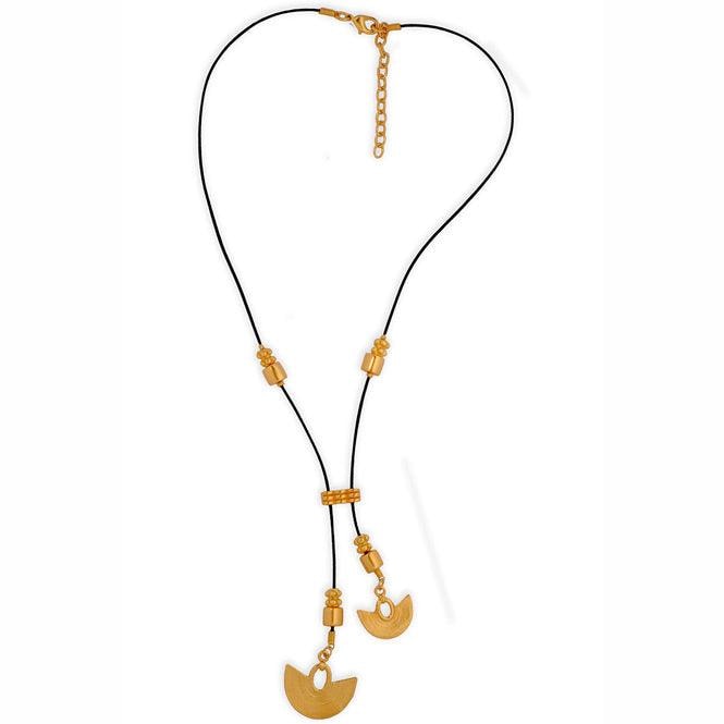 Collar Cuero Negro Corbata dos Dijes Pequeños Nariguera Filigrana Lisa Sinú - imagen 1