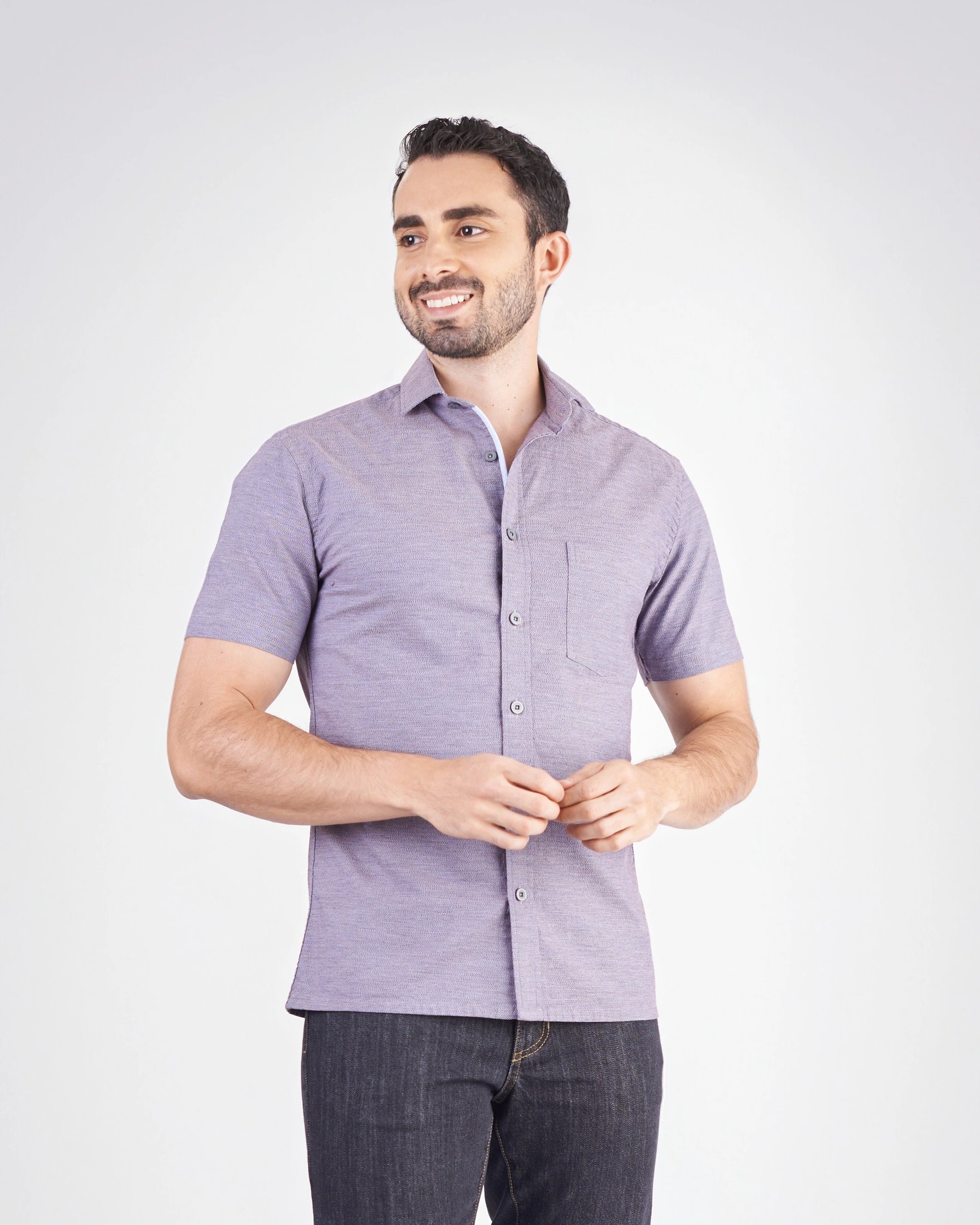 Camisa manga corta slim fit vinotinto - imagen 1
