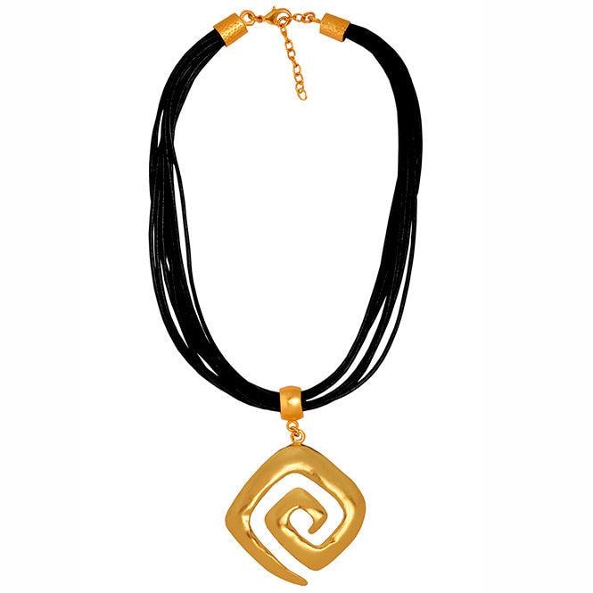 Collar Cuero Negro 10 Vueltas y Dije Extragrande Decoración Calima - imagen 1