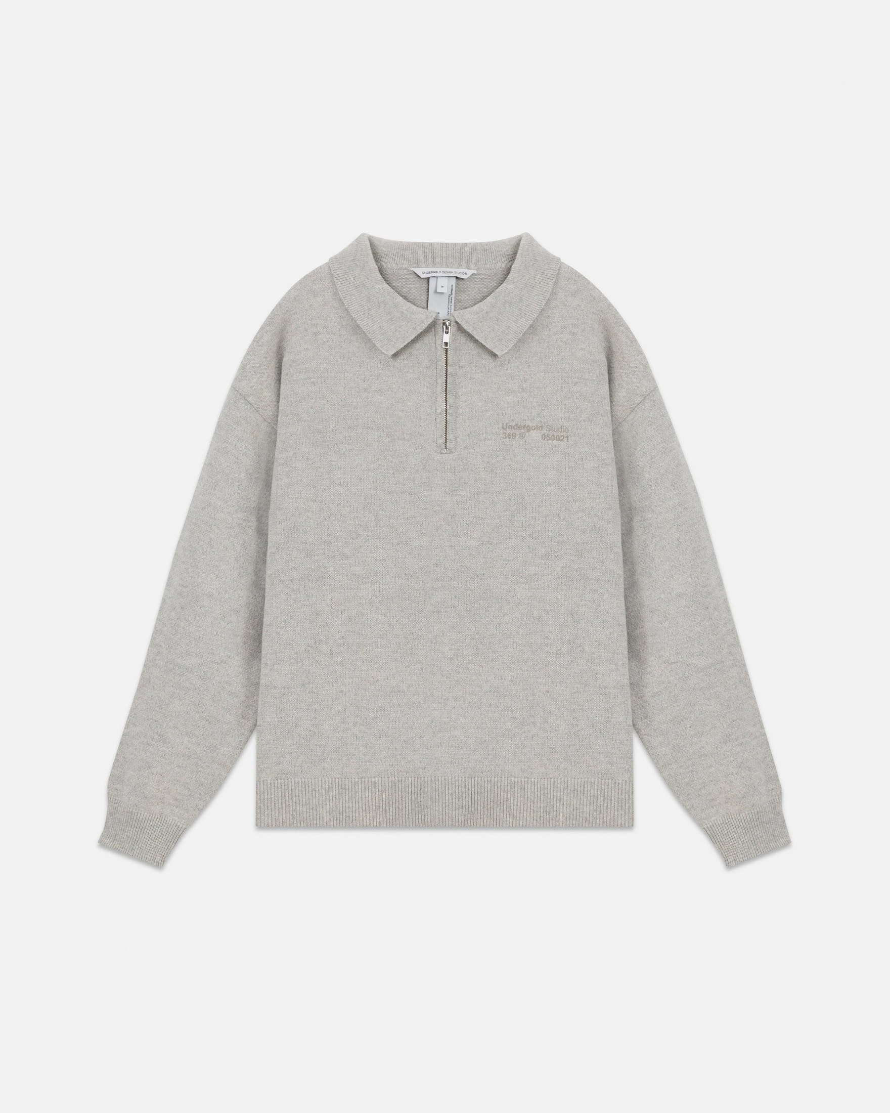 Line Knit Zip Up Long Sleeve Polo Shirt Seed Gray - imagen 1