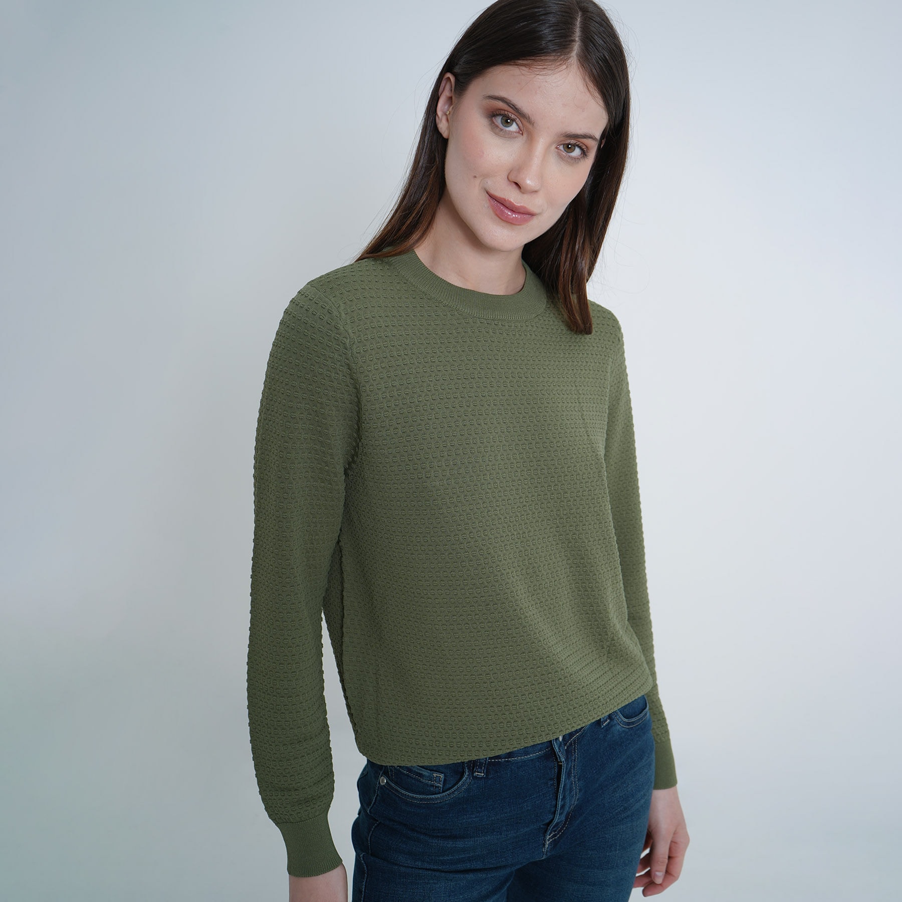 Sweater tejido texturizado cuello redondo manga larga - imagen 1