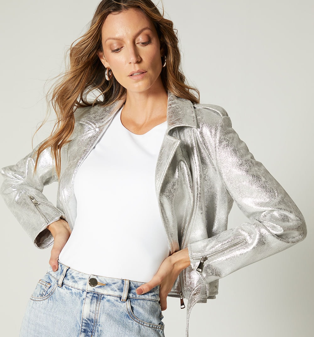 Chaqueta biker con efecto foil - imagen 1