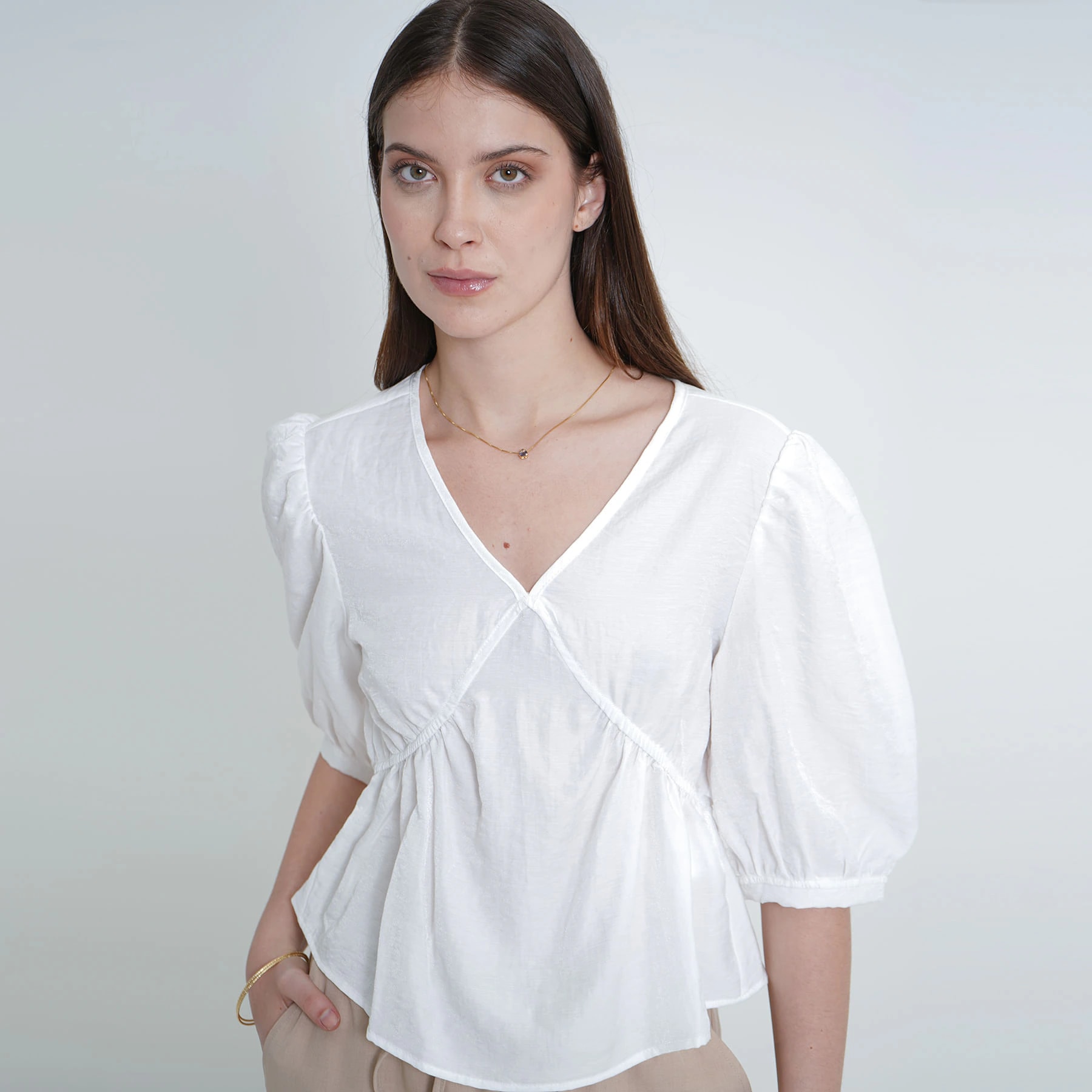 Blusa Cuello Redondo Manga 3/ Cuartos - imagen 1