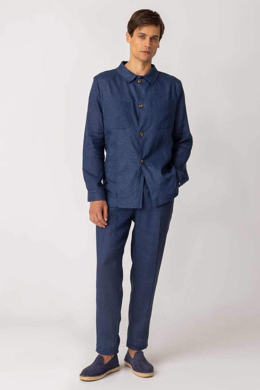 Men's linen jacket blue battista - imagen 1