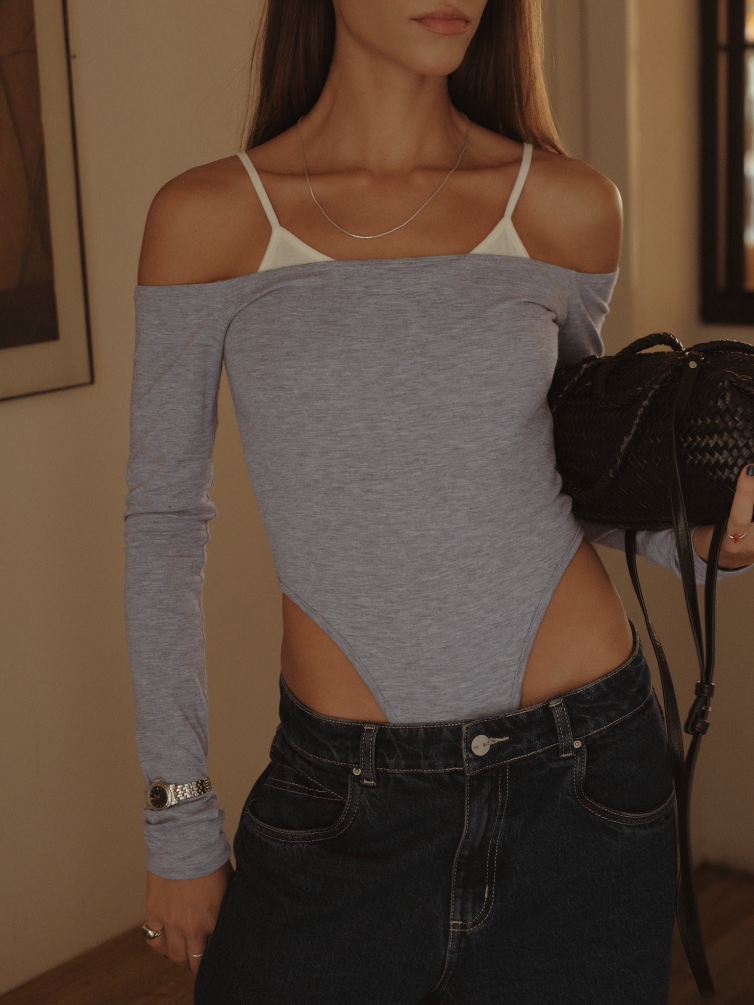 DOUBLE LAYER BODYSUIT - JASPE GRAY & CREAMY - imagen 1