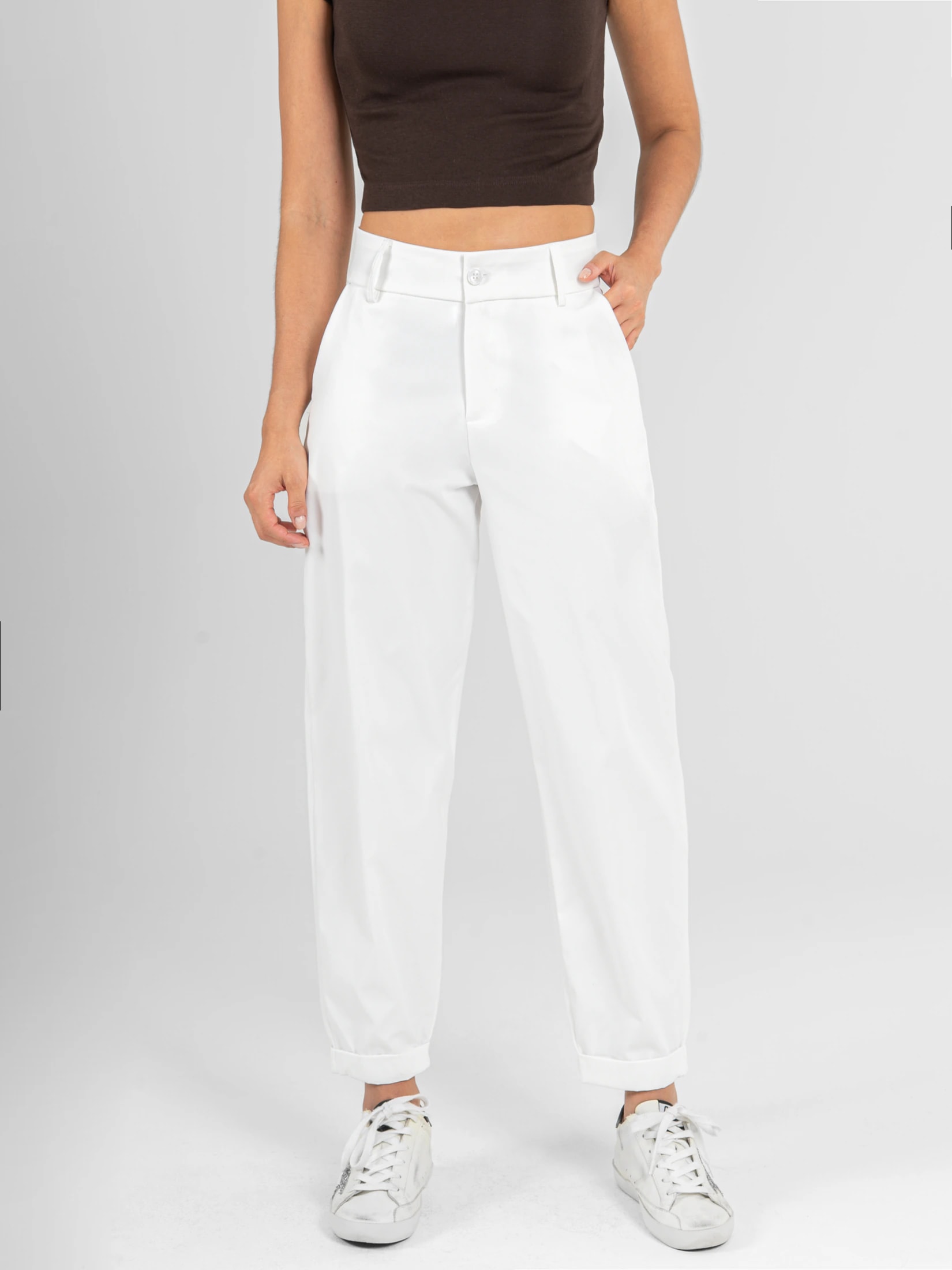 Ref: 0620646 Pantalón slouchy, sin prenses, tono ivory, tejido plano liviano, rigido, tiro alto - imagen 1