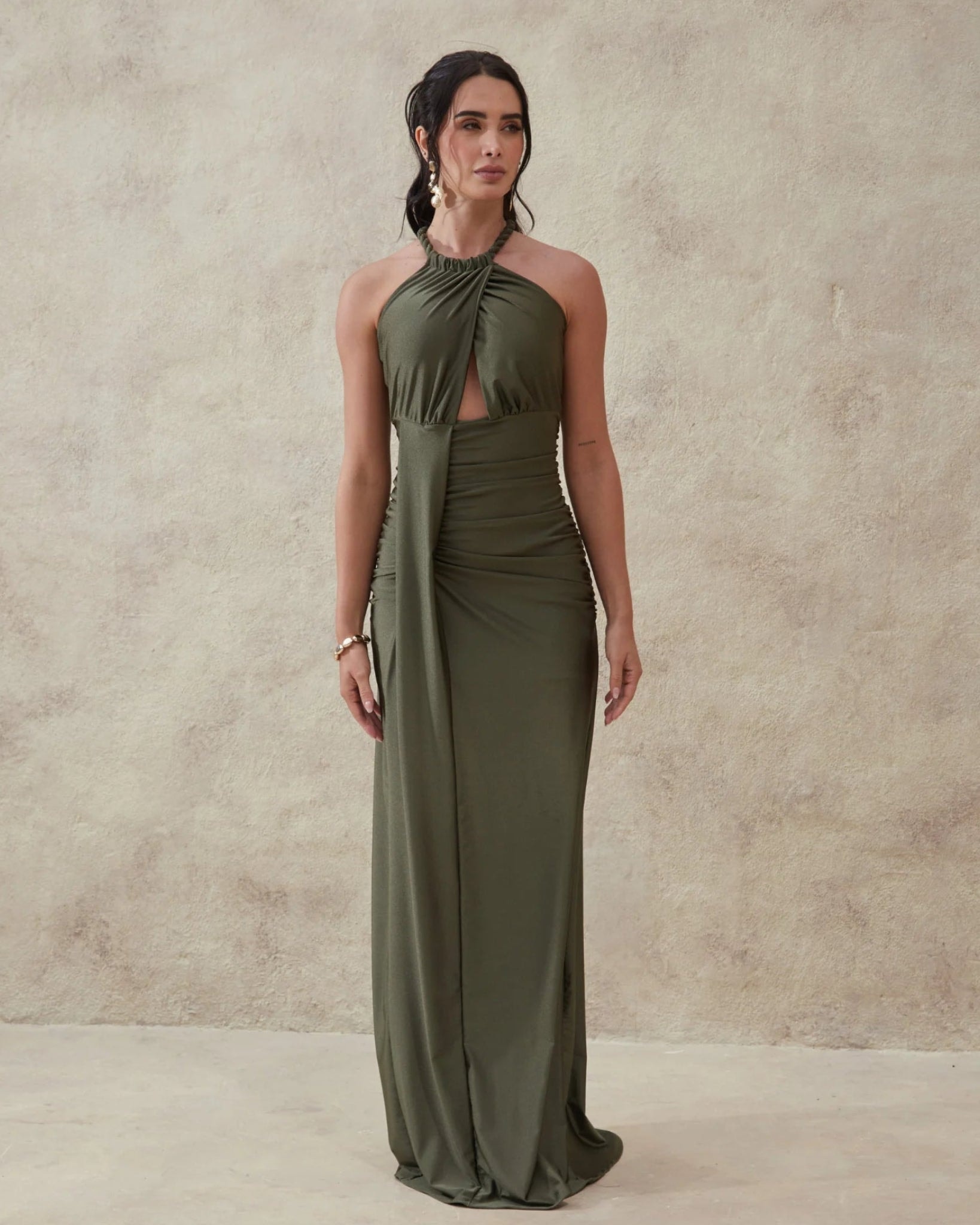 Vestido Halter Drapeado Trenza - imagen 1