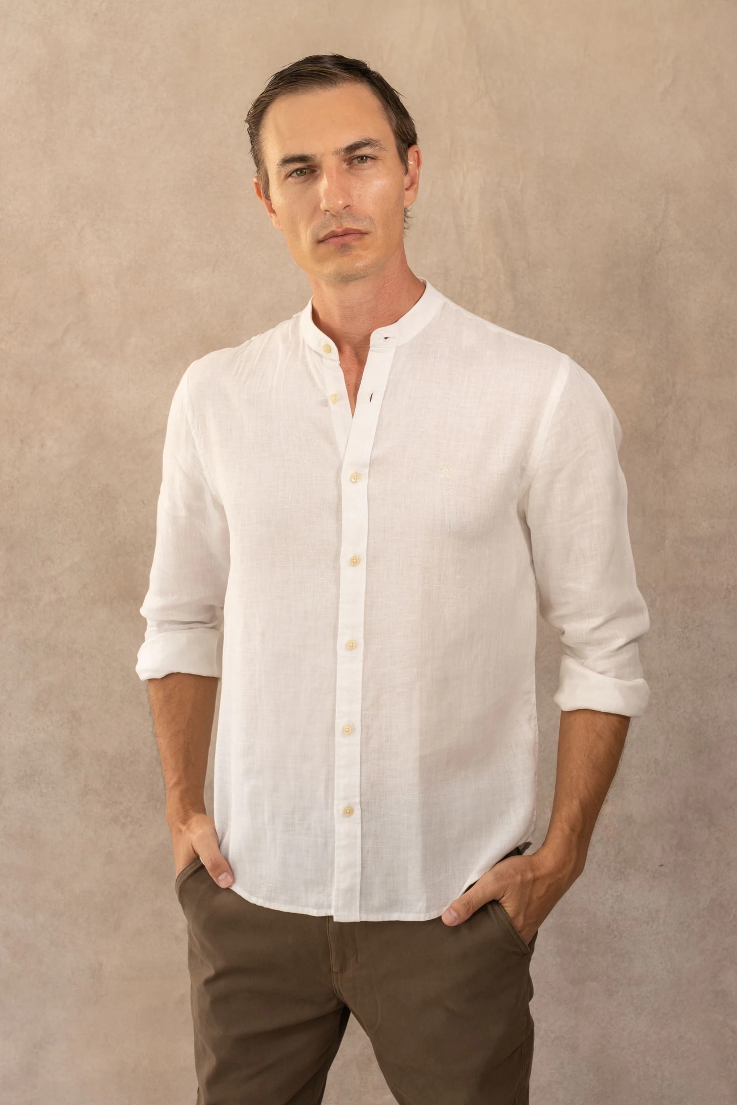 Camisa Lino Cuello Neru  Blanco - imagen 1