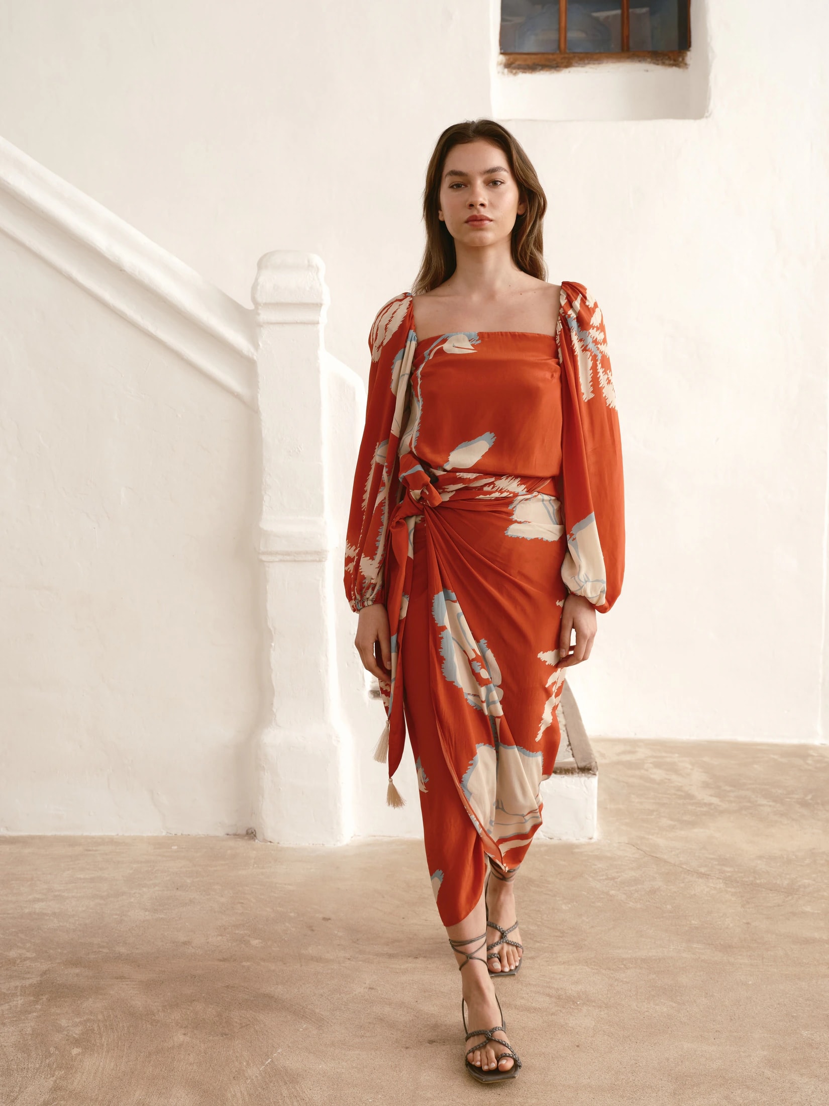 Celia Crepe Chine Blouse / Orange Gladiolos - imagen 1