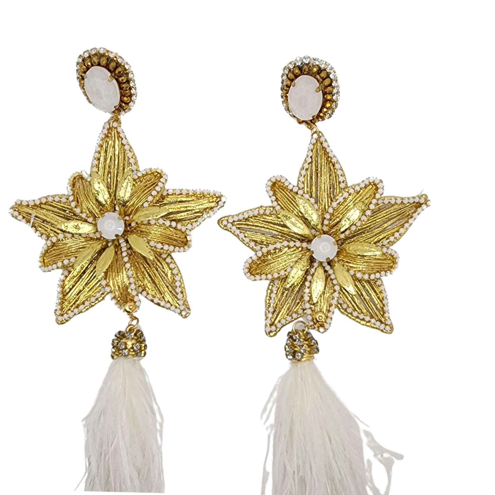 Golden Flower Feathers Earrings - imagen 1
