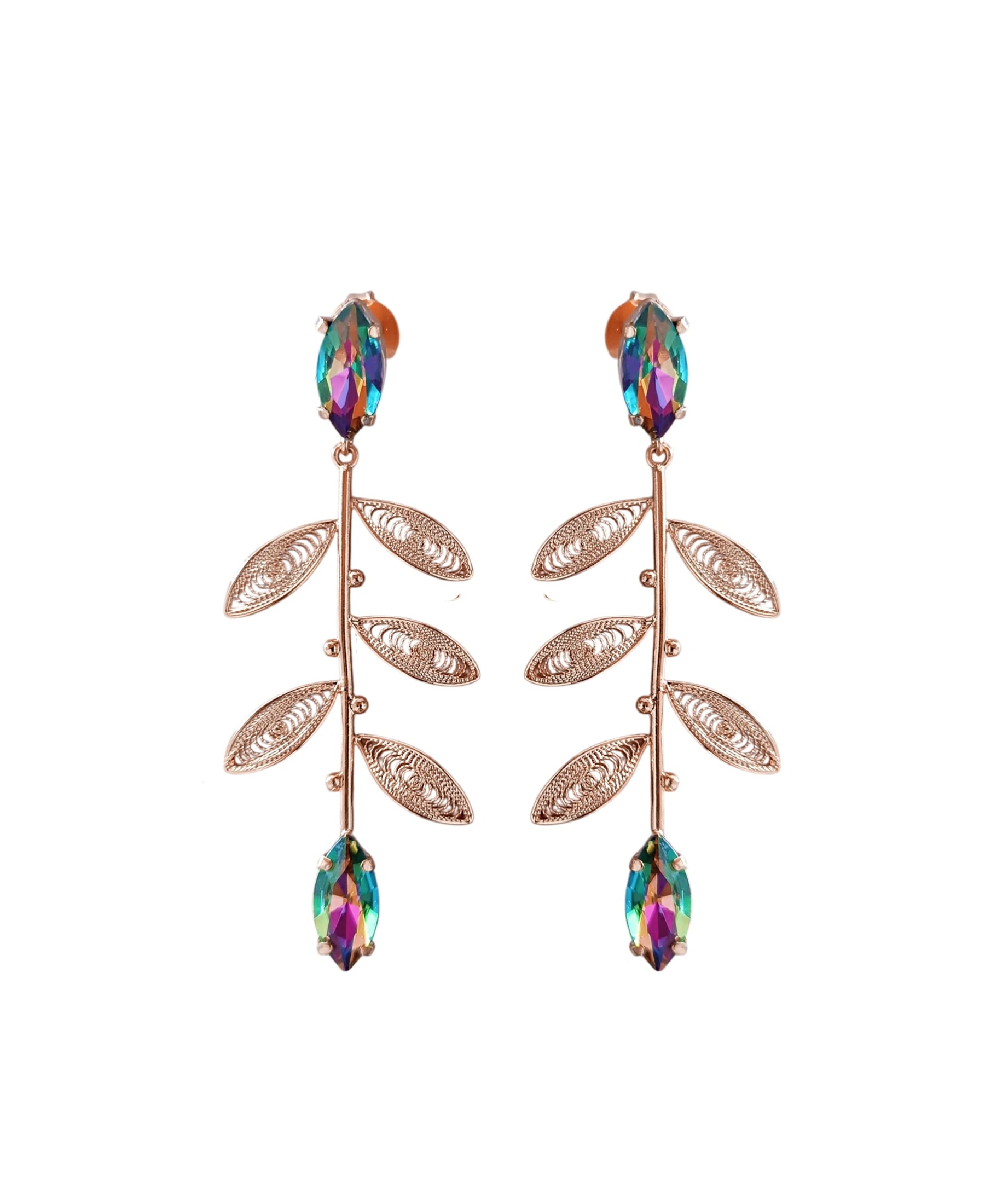 Aretes largos cristal y hojas, Titina - imagen 1