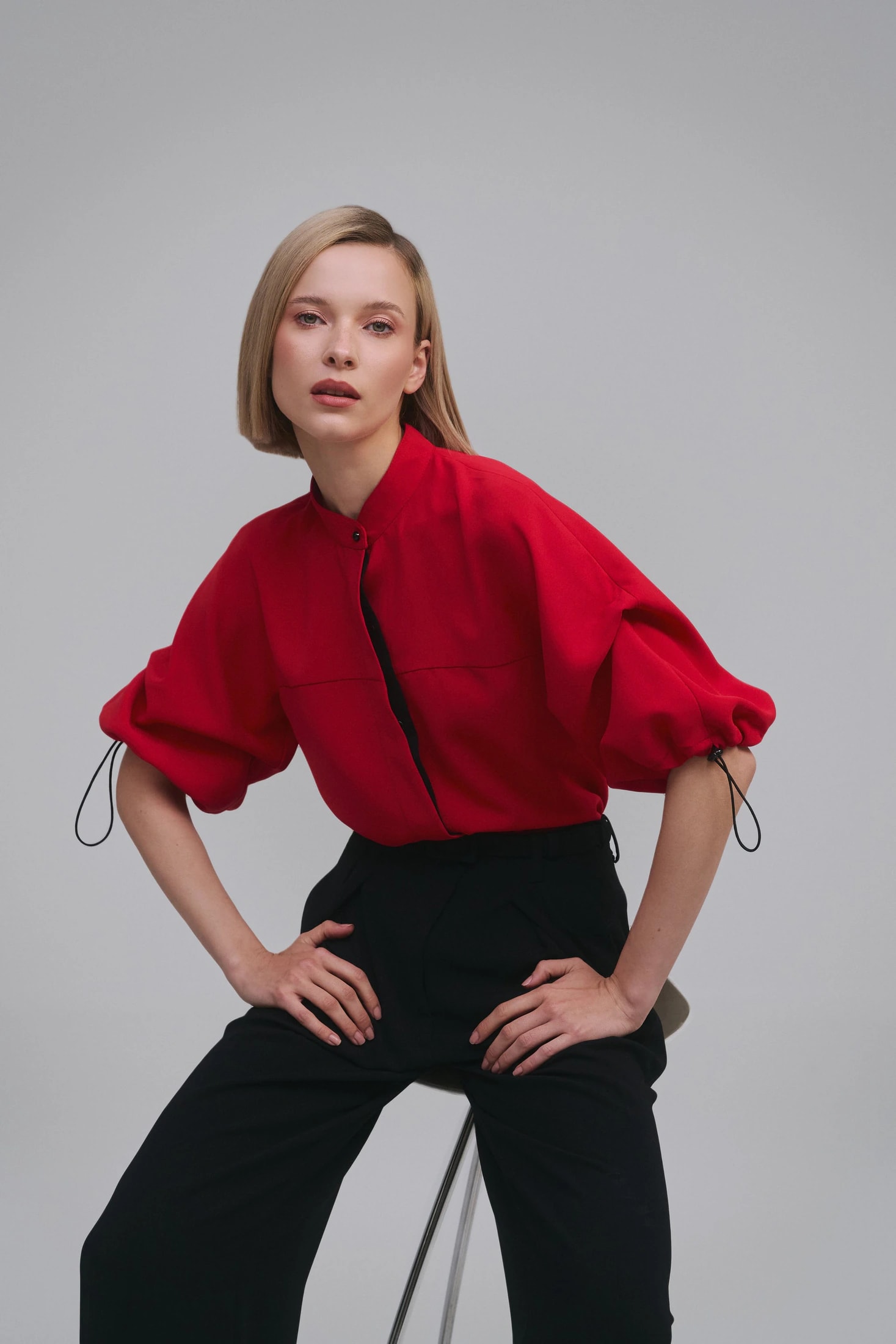 Nehru-Collar Kimono-Sleeve Blouse - imagen 1