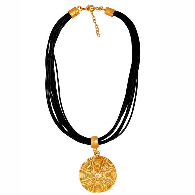Collar Cuero Negro 10 Vueltas y Dije Grande Pectoral Quimbaya - imagen 1