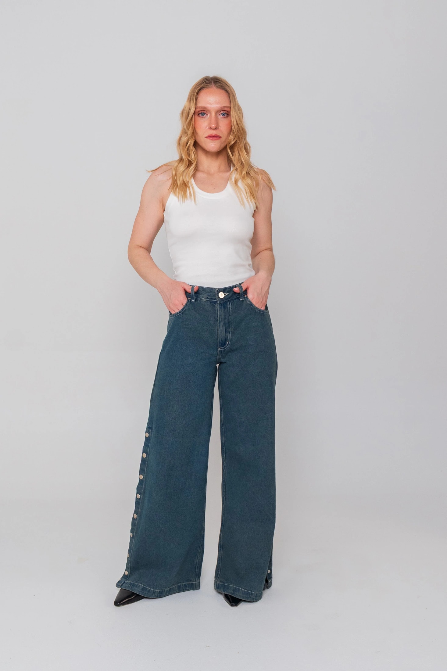Blue Side Buttons Jeans - imagen 1