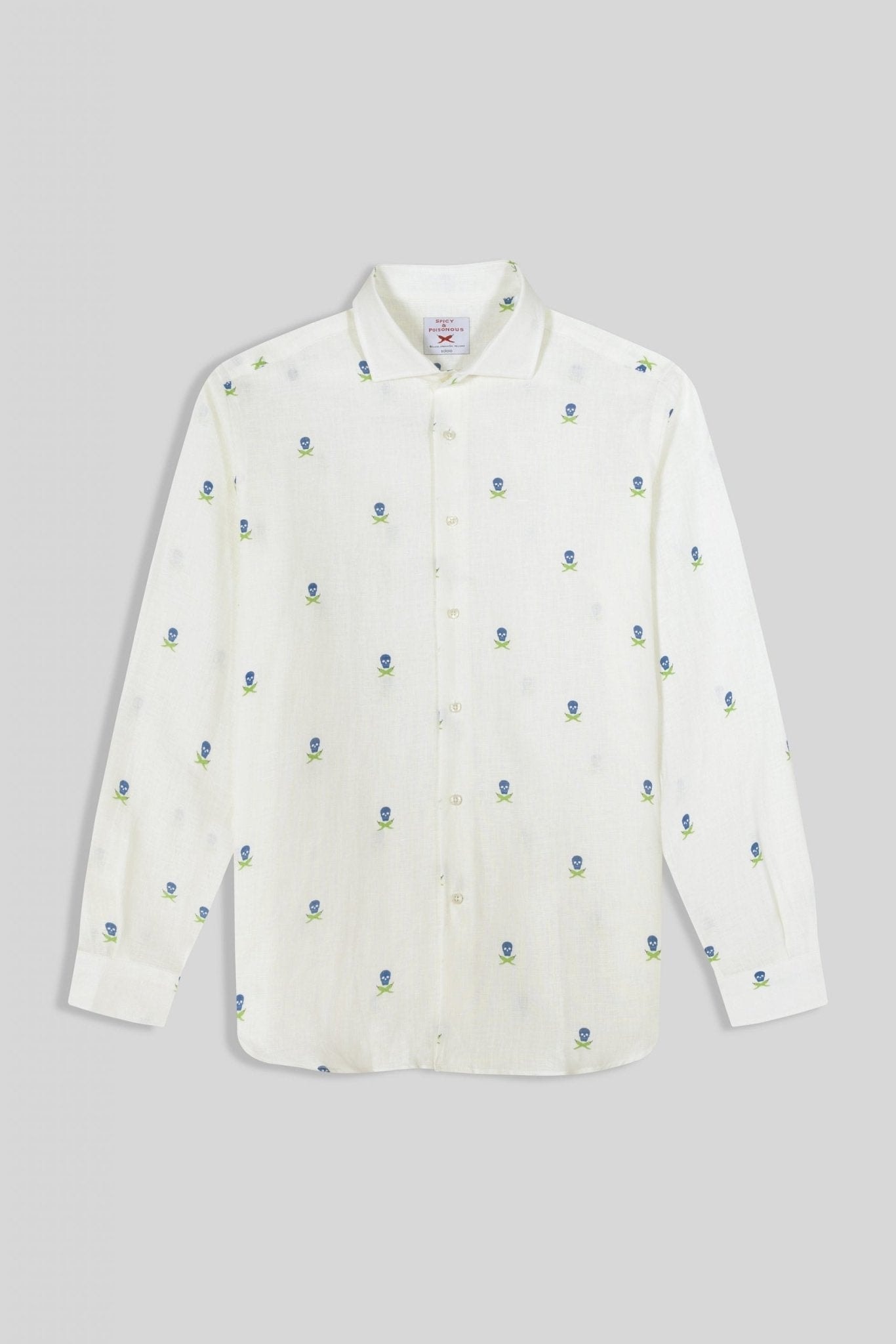 Men's linen shirt separated skulls white - imagen 1