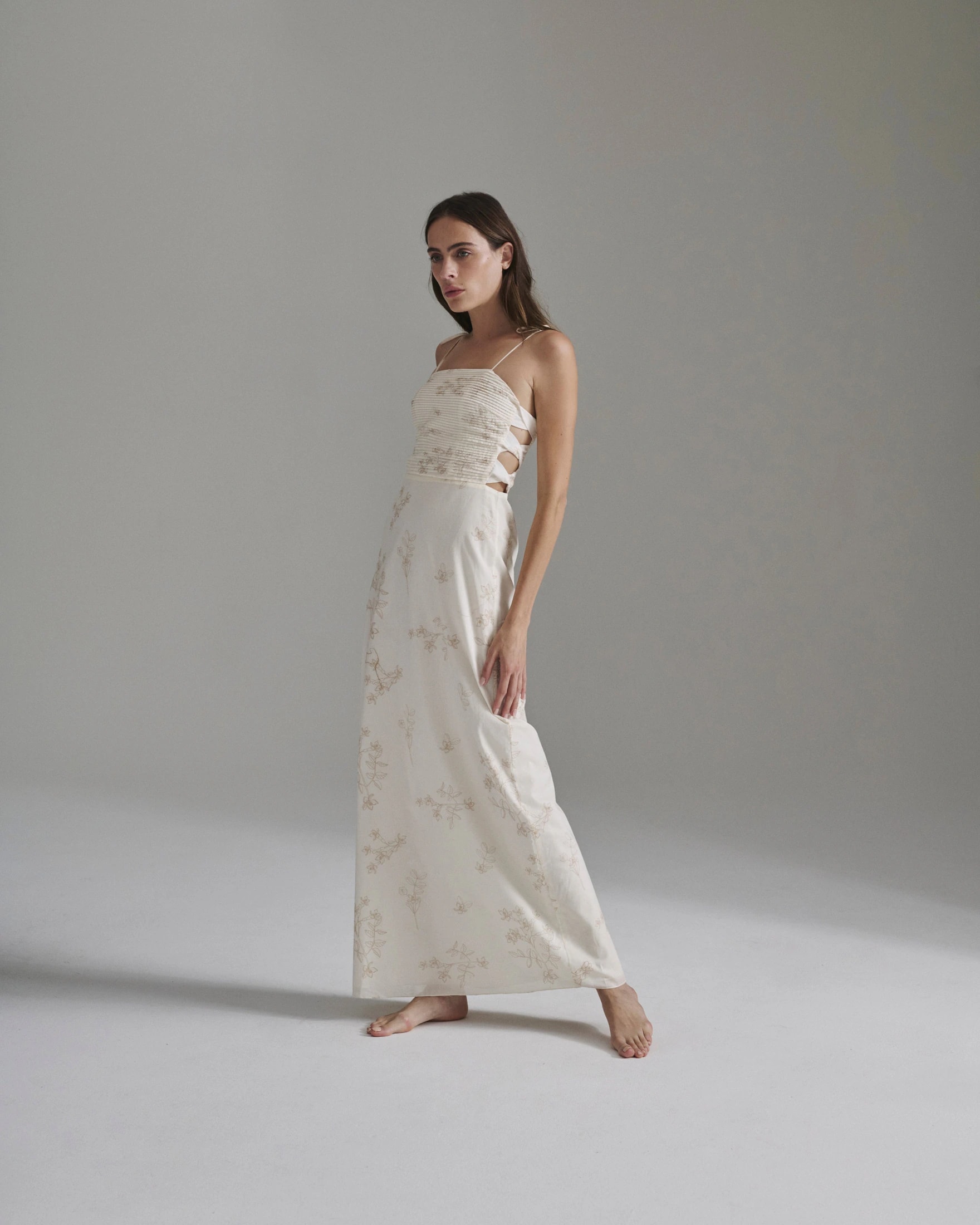 Tejada Pleated Cotton Midi Dress / Ivory Guayacan - imagen 1