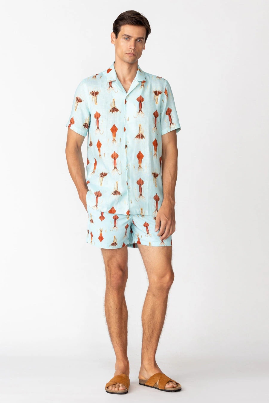 Men's linen shirt sky blue egret - imagen 1
