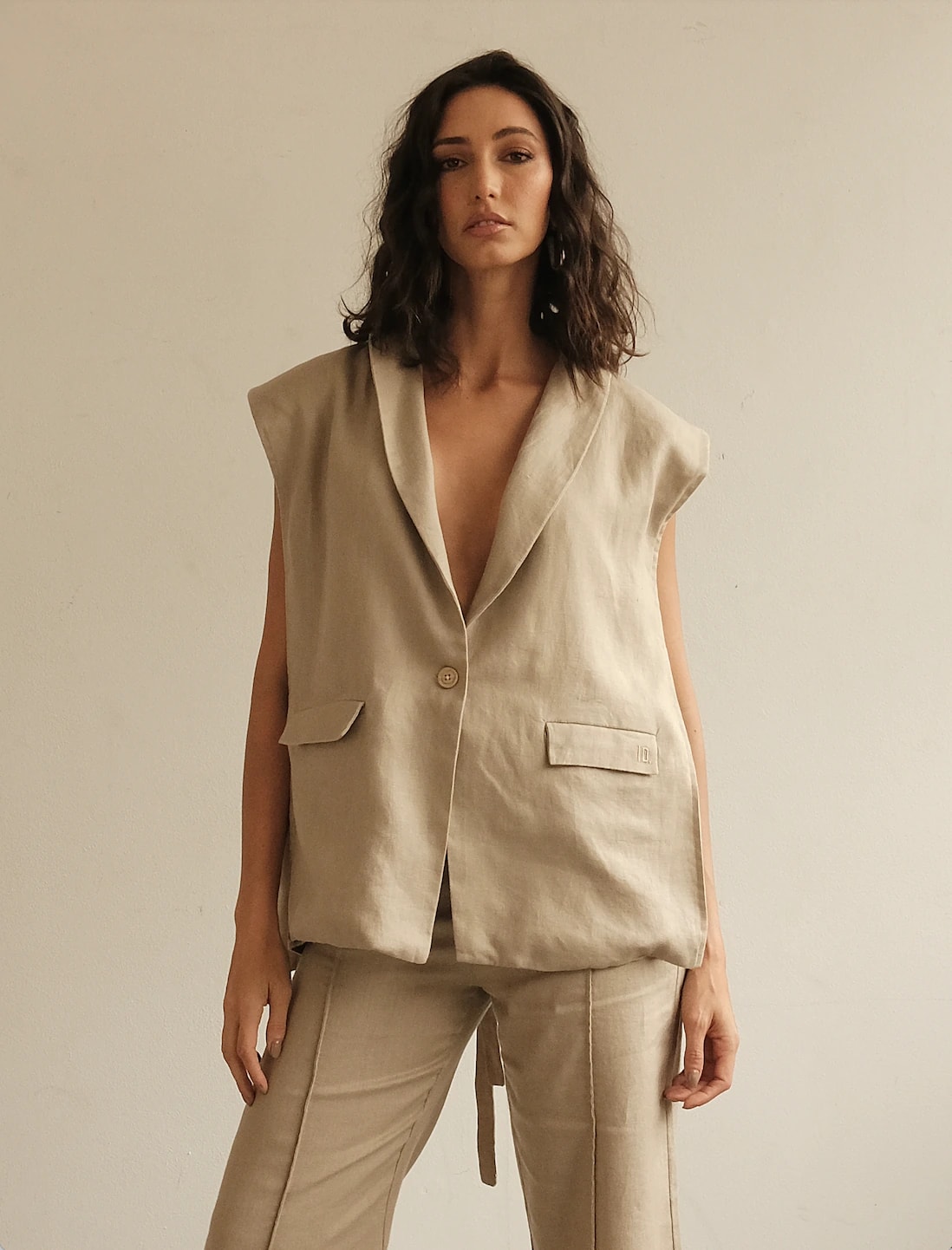 Blazer Vest Sera de lino | Mocca - imagen 1