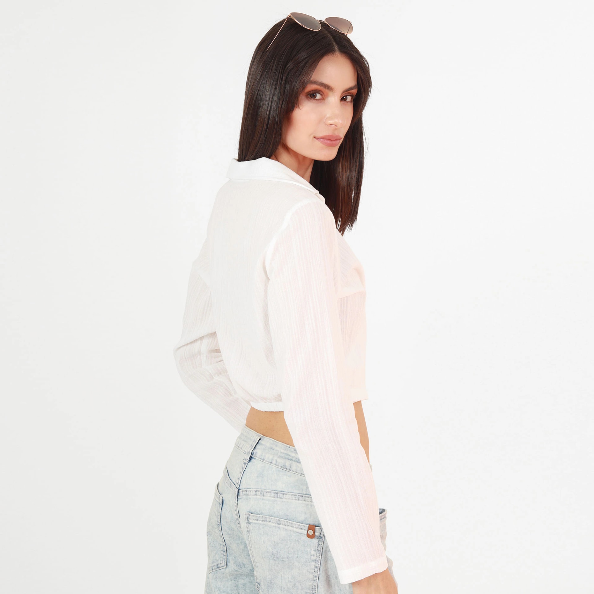 Blusa Cuello V Manga Larga con Lazo - imagen 1