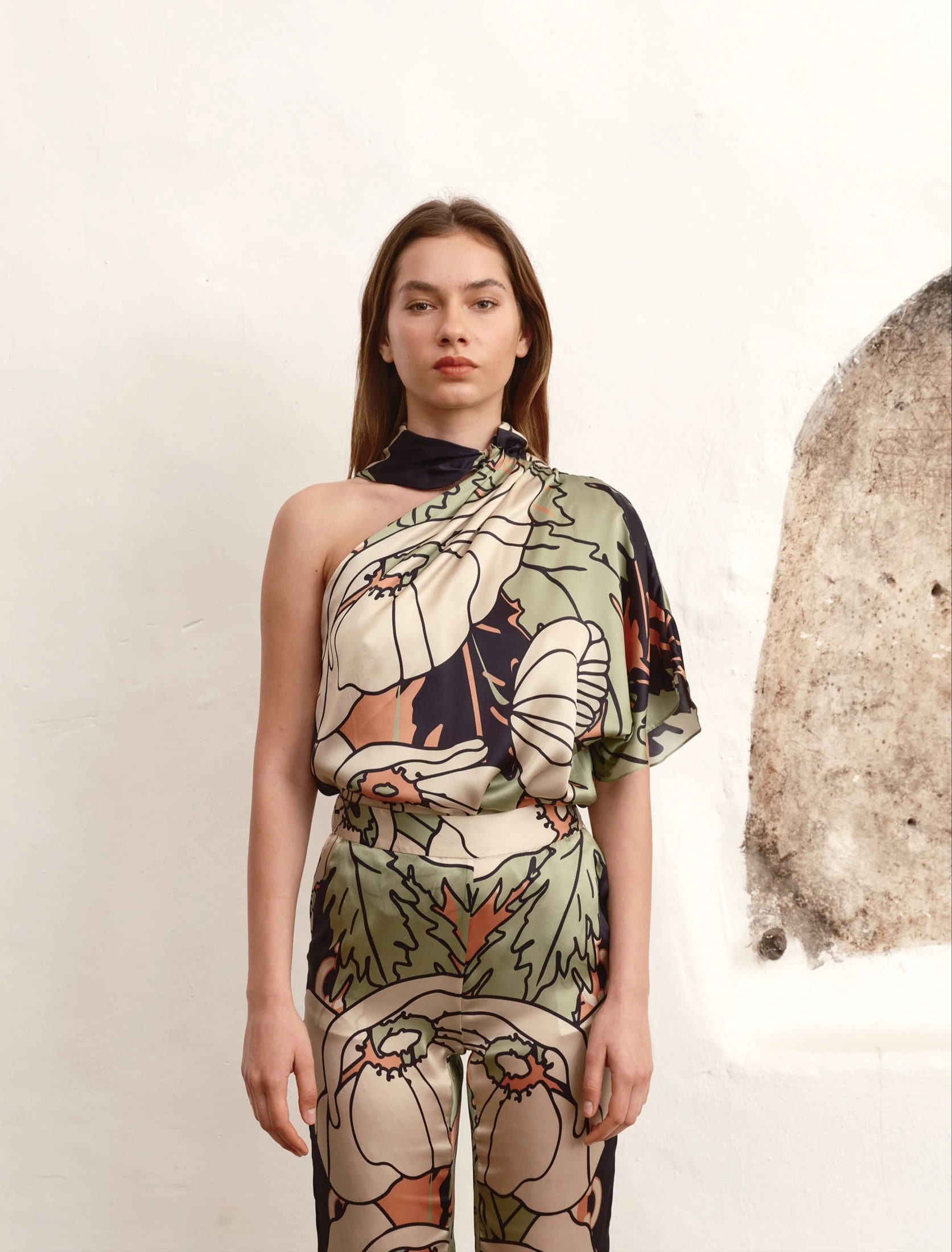 Chiminango Satin Silk Blouse / Sage Gladiolos Garden - imagen 1