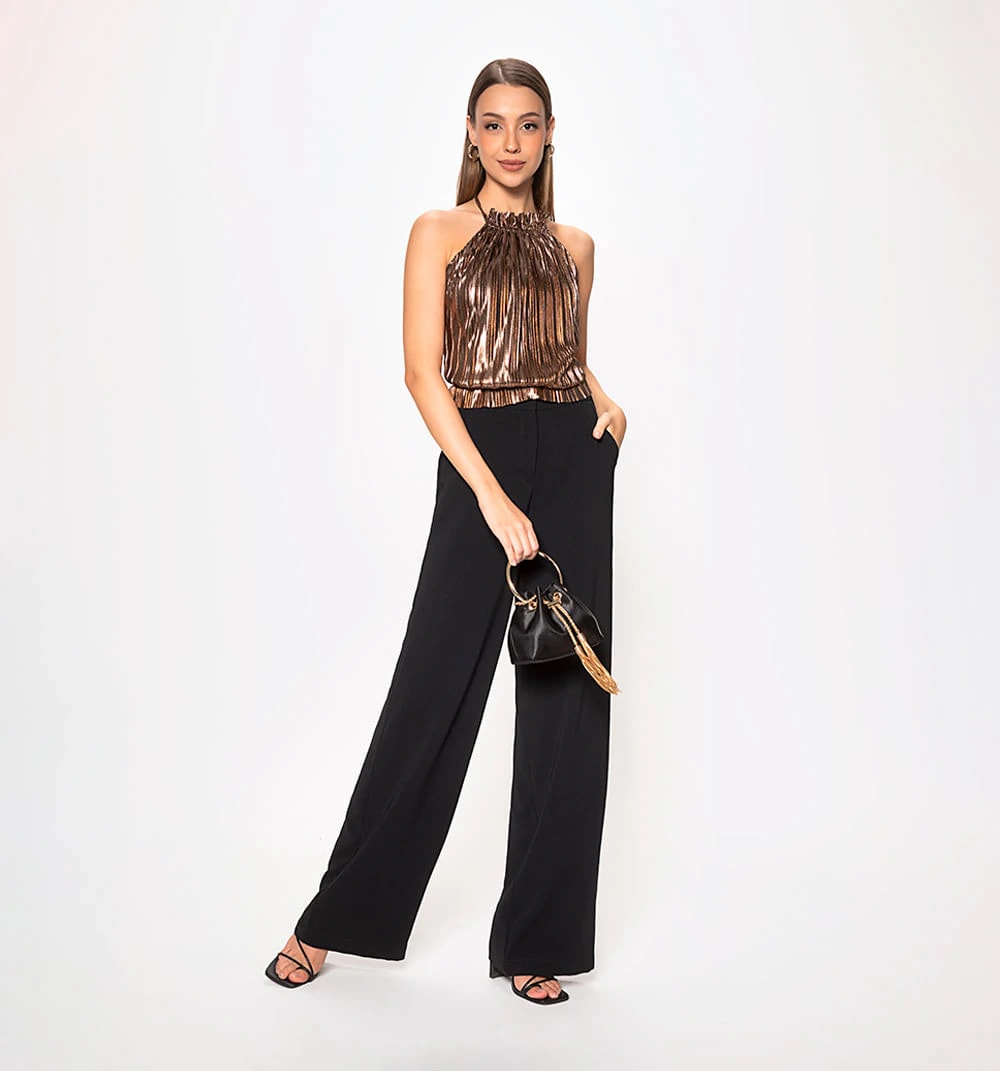 Blusa cuello halter con cruce de tiras e - imagen 1