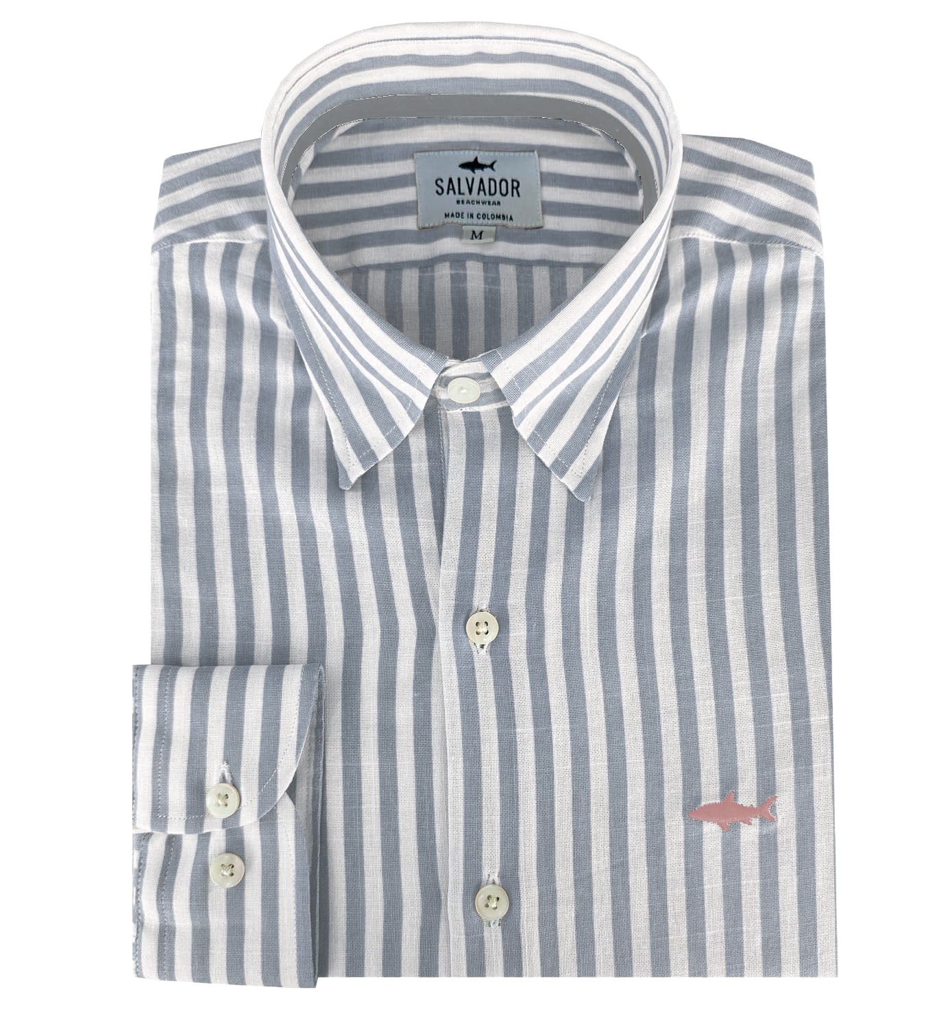 CAMISA BLANCA RAYAS AZUL GRIS - imagen 1