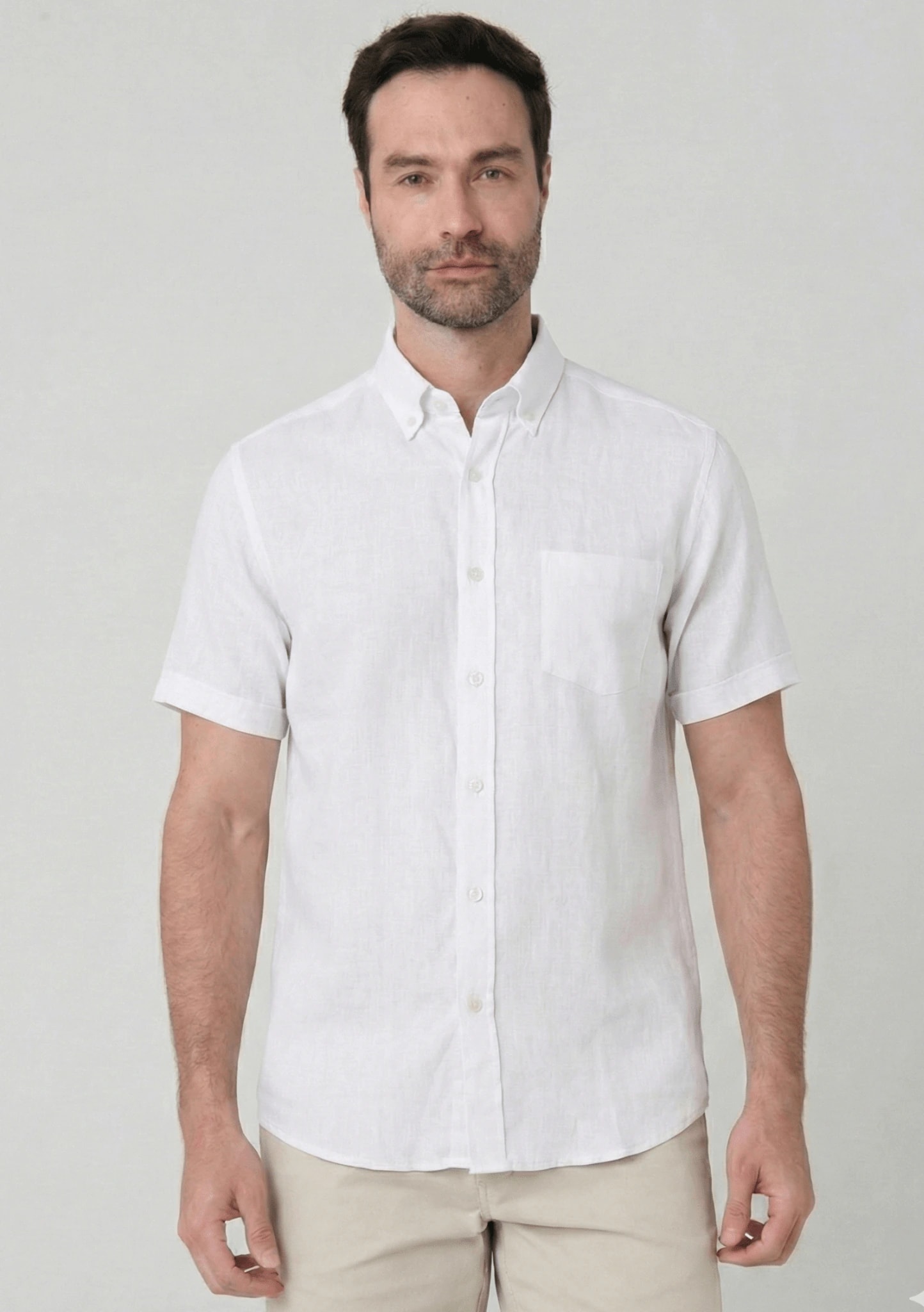 Camisa en lino con bolsillo manga corta para hombre Jon Sonen 017225038 - imagen 1
