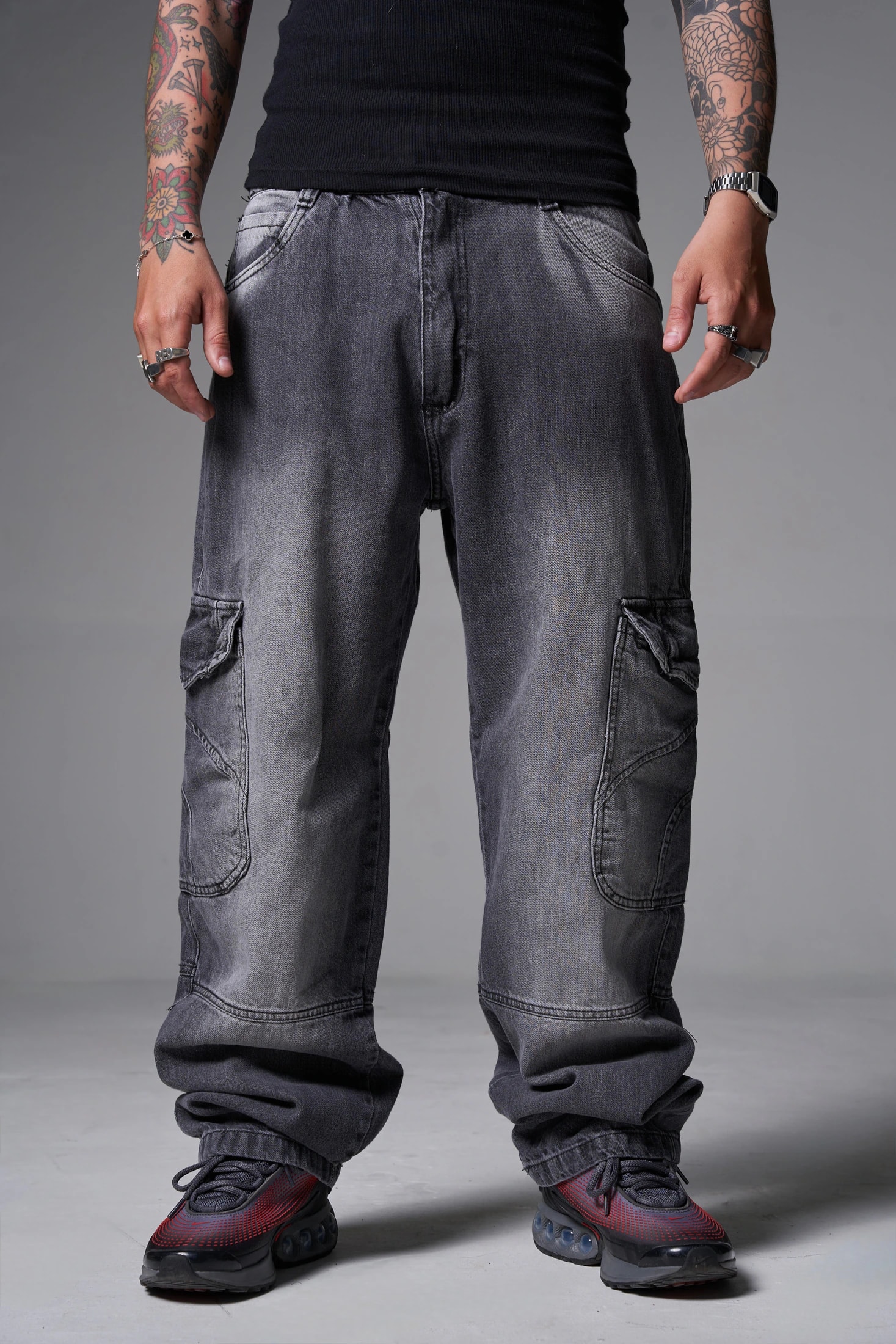 JEANS BAGGY 2 BOLSILLOS  1 CORTE GRIS CLARO - imagen 1