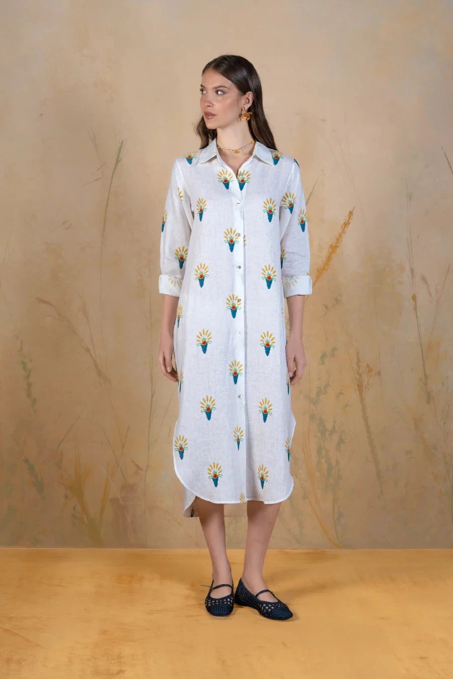 Women's Ortus linen shirt dress white - imagen 1