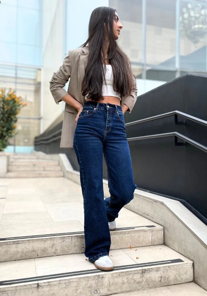 Jean Wide Leg para Mujer Azul Oscuro Confort con Lycra Thunder Jeans - imagen 1