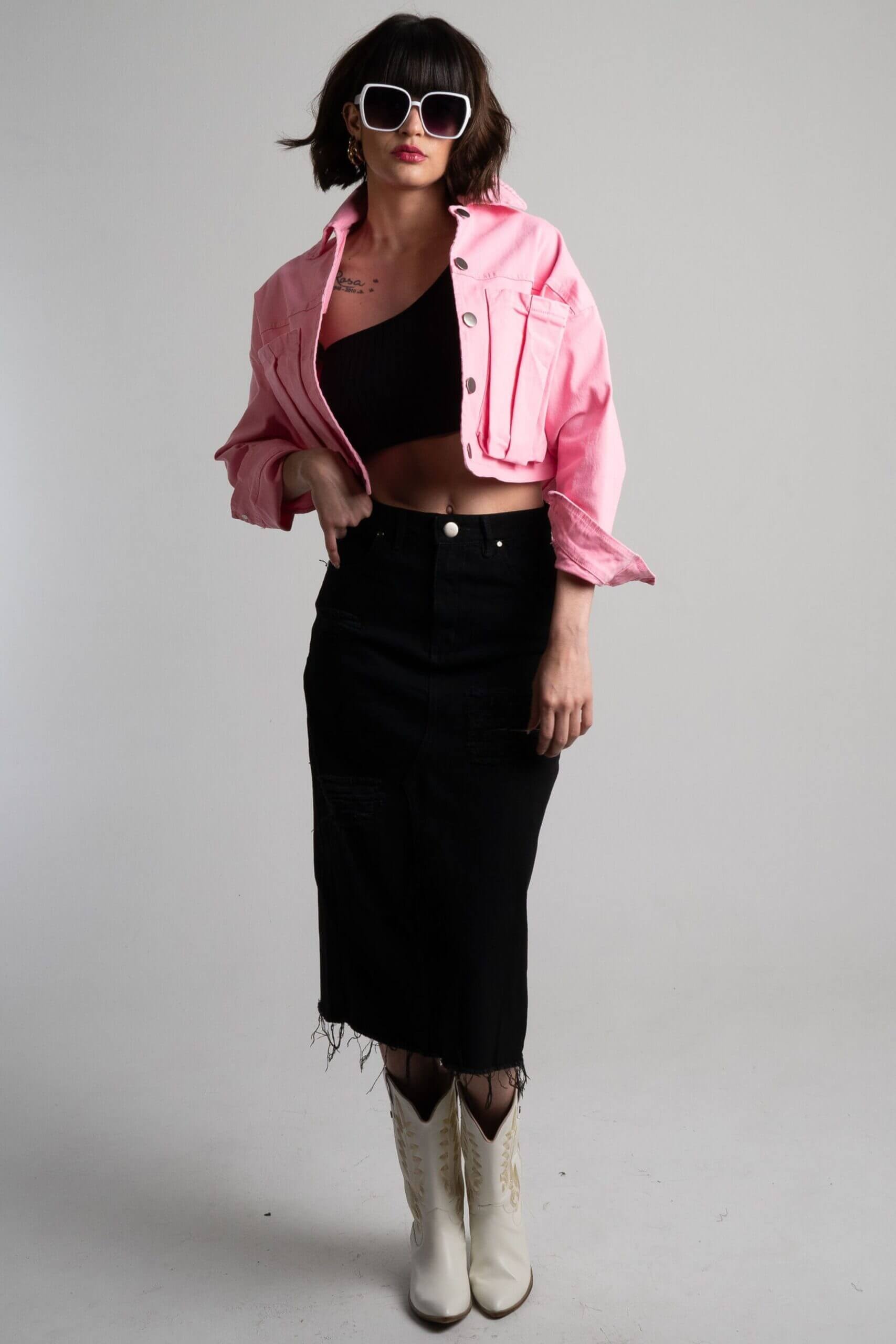 Chaqueta Cortés Denim Rosada - imagen 1