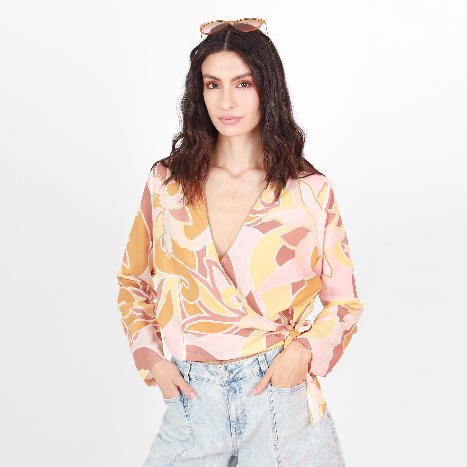 Blusa Cuello V Manga Larga con Lazo - imagen 1