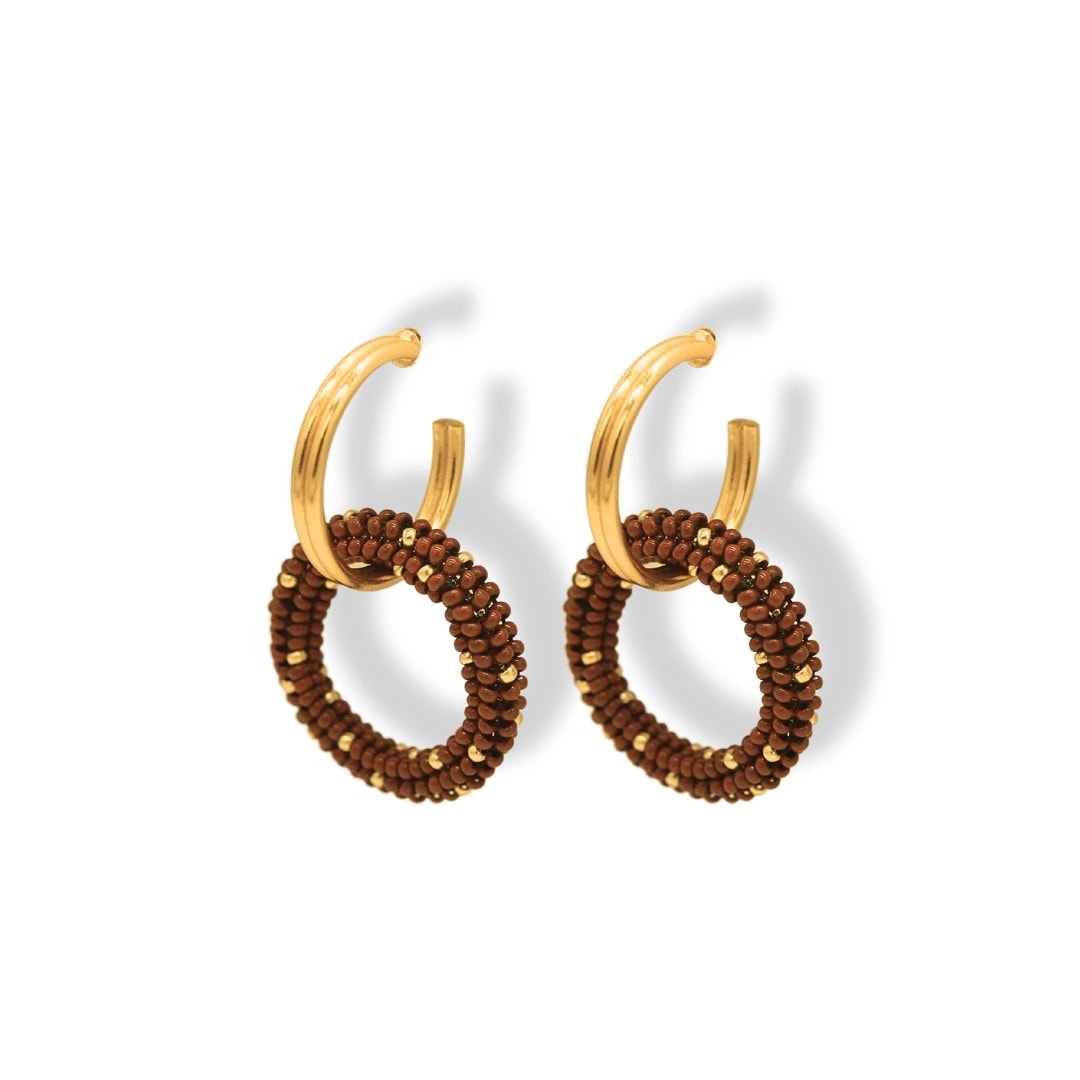 Aretes entrelazados tejidos dobles terracota - imagen 1